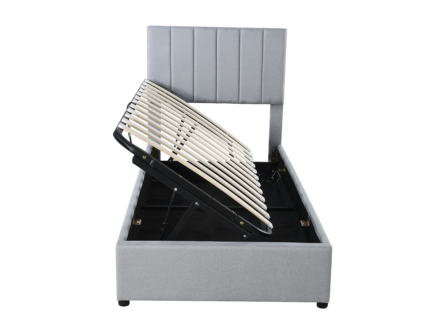 Lit coffre hydraulique enfant, tissu lin gris, rembourrage doux, multifonctionnel (203x90x105cm)