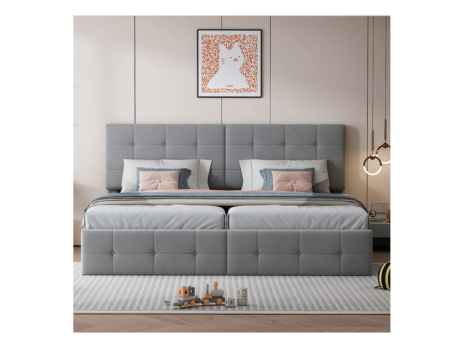 Letto 180x200 cm con contenitore idraulico, Letto multifunzionale in velluto, Testiera regolabile, Grigio (203x180x105 cm)