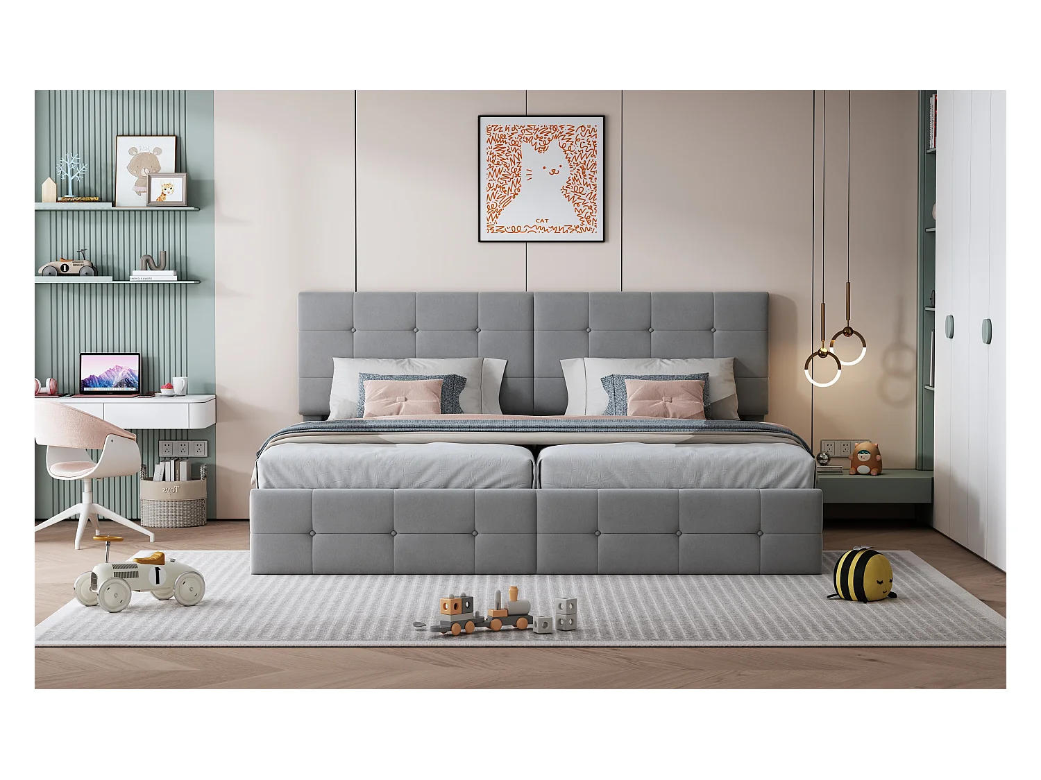 Letto 180x200 cm con contenitore idraulico, Letto multifunzionale in velluto, Testiera regolabile, Grigio (203x180x105 cm)