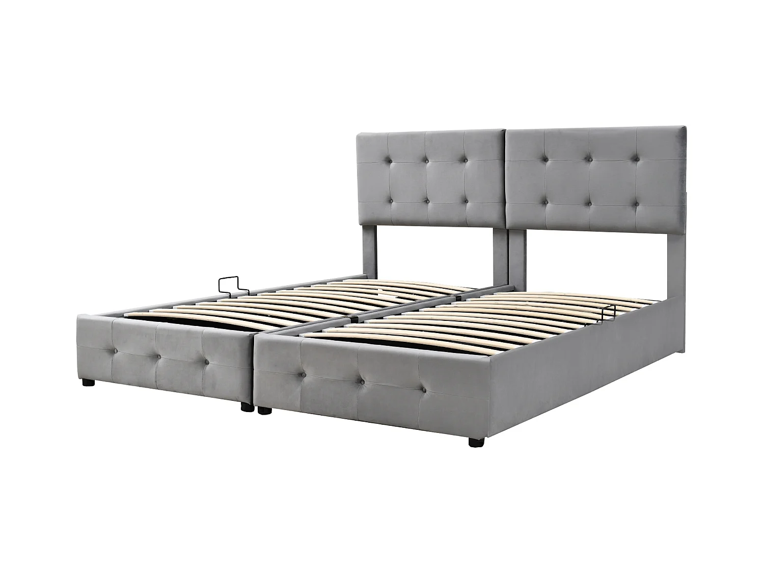 Letto 180x200 cm con contenitore idraulico, Letto multifunzionale in velluto, Testiera regolabile, Grigio (203x180x105 cm)