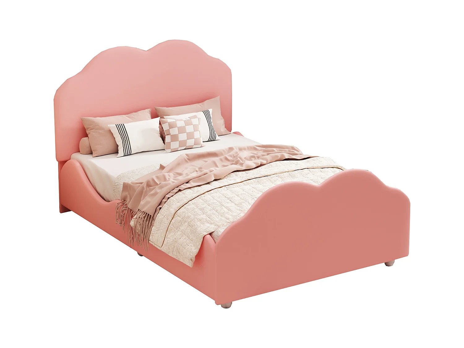 Lit pour enfant 90 x 200 cm avec barrières de sécurité, tête et pied de lit en forme de nuage, tissu velours beige (207.5x95x107.5 cm)
