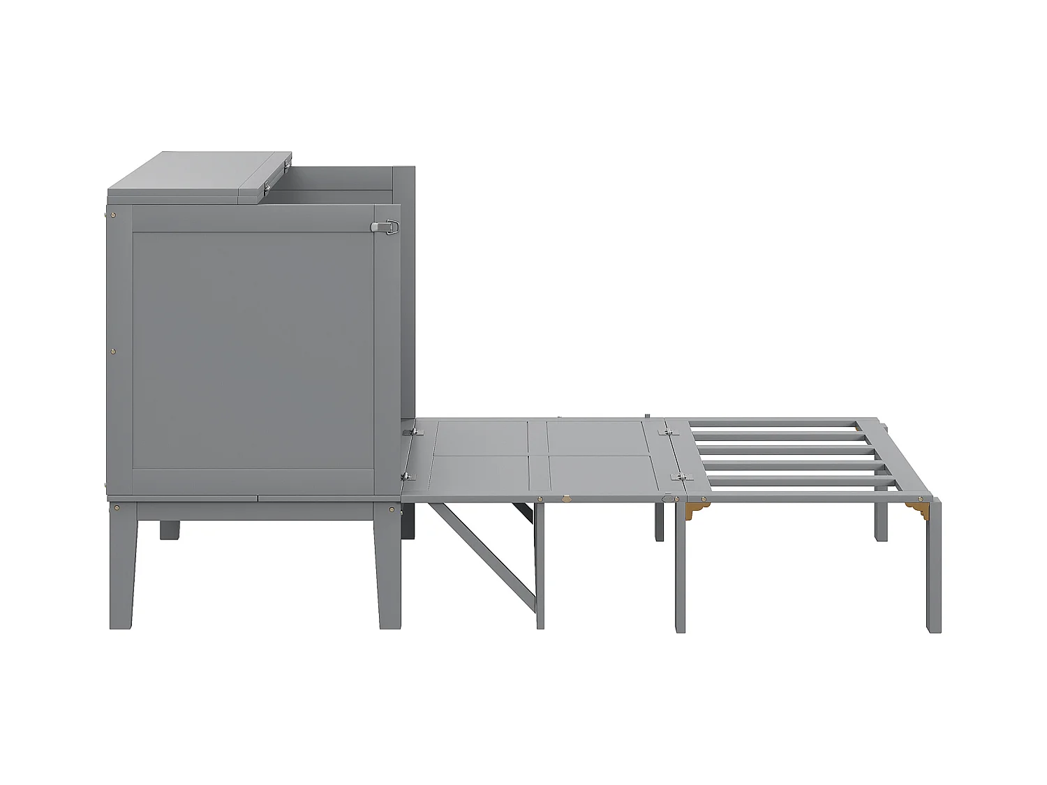 Lit escamotable vertical 90x200cm avec sommier à lattes, lit mural pliant en bois, lit pour jeunes, gris (205x96x101cm)