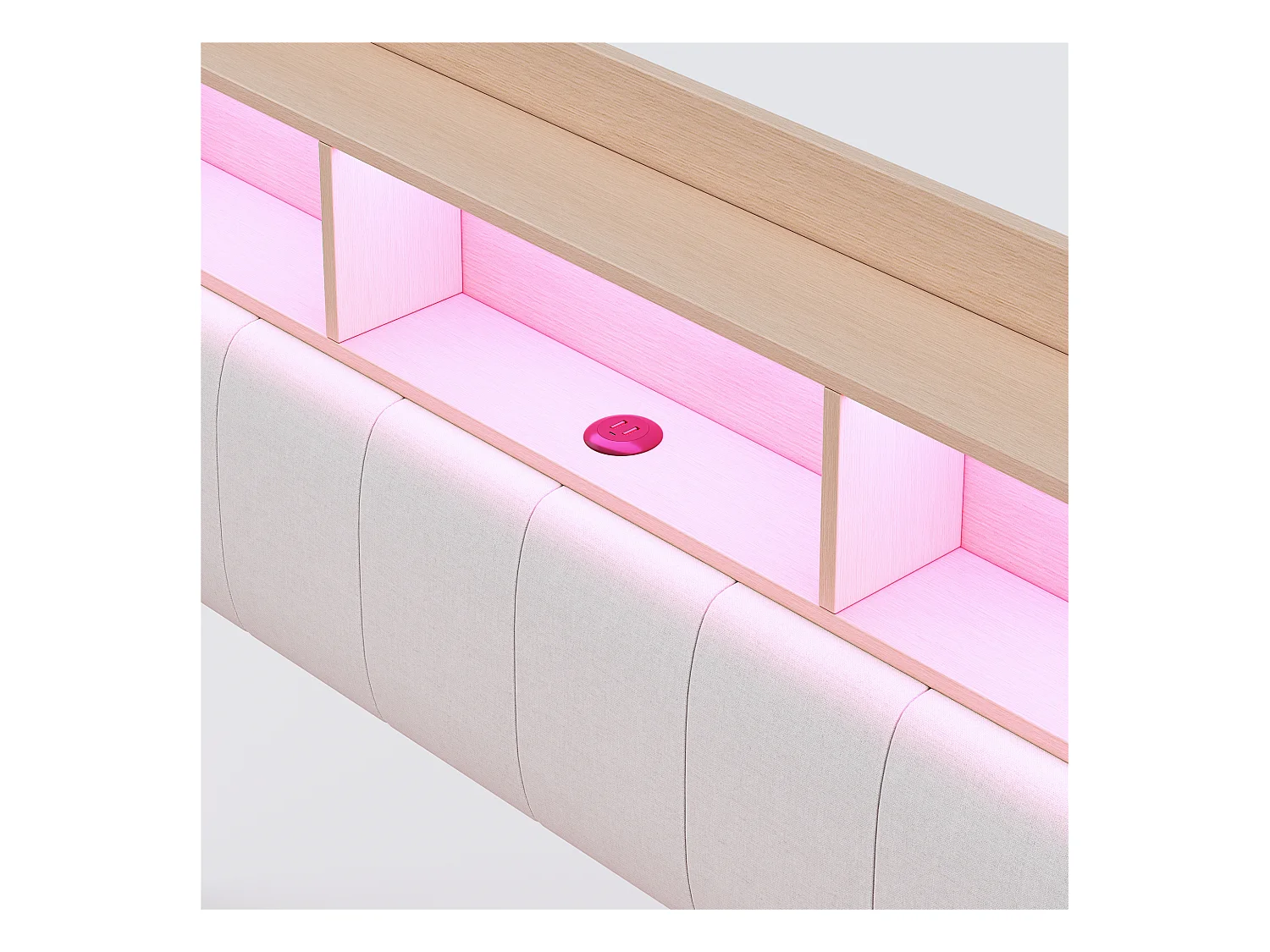 Hangbed 160x200 cm, LED, USB, Type-C, beige linnen, multifunctioneel, opbergruimte (211,5x160x110,5 cm)