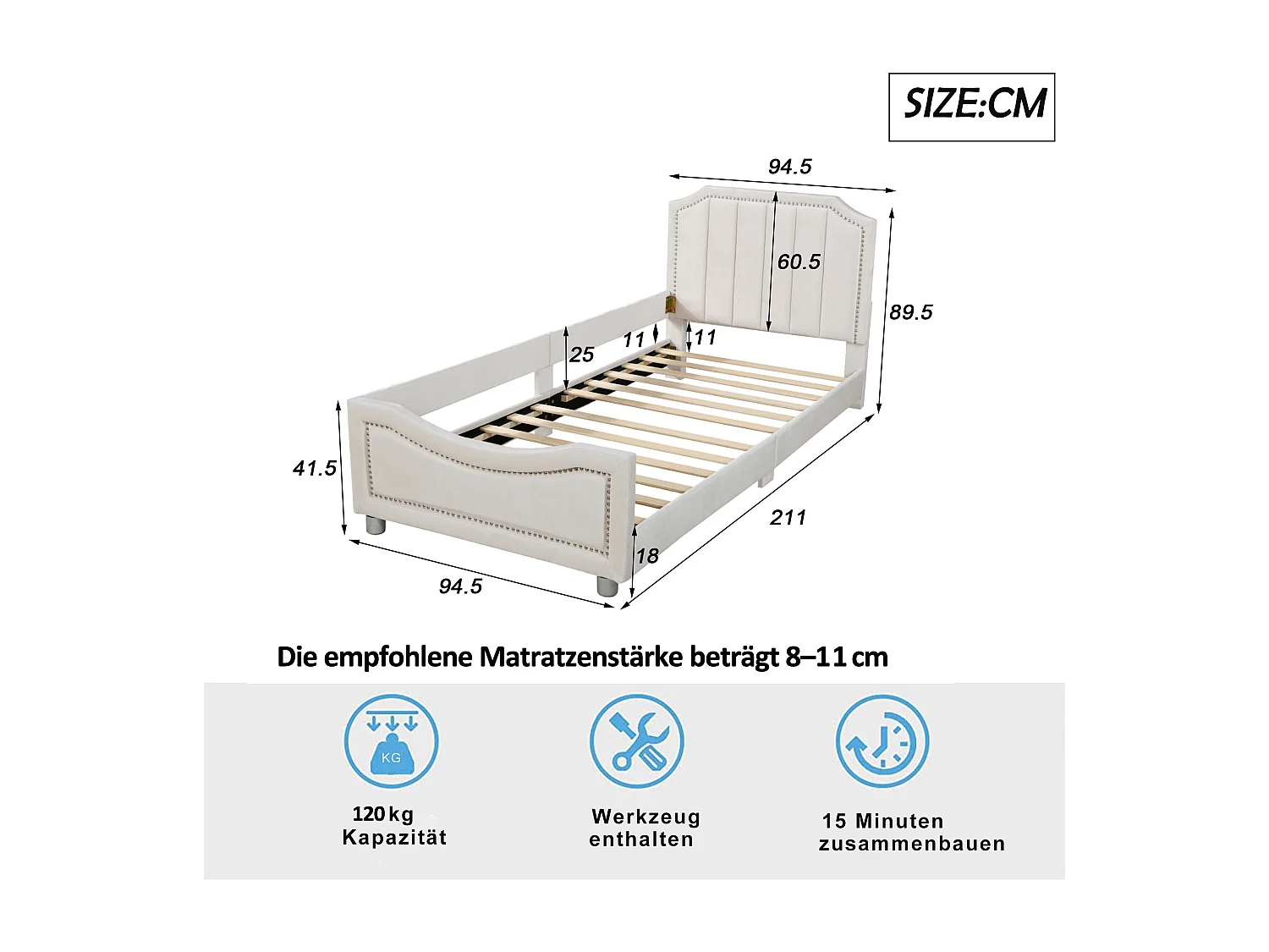 Multifunctioneel kinderbed met flanelbekleding, beige MDF frame (204x147x60cm)