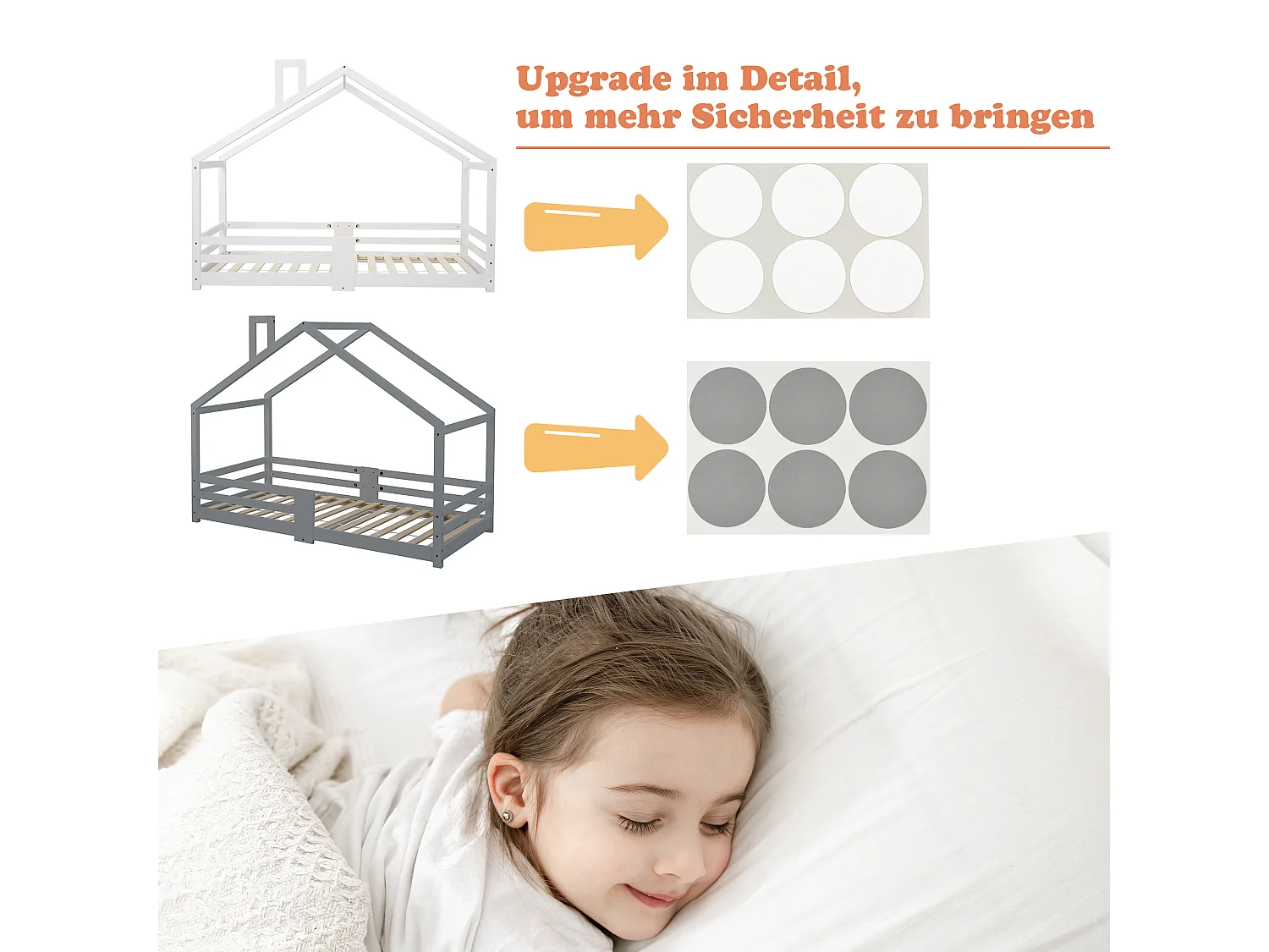 Letto a casetta per bambini con rete a doghe, protezione anticaduta, pino grigio massiccio (96x209x142,5cm)