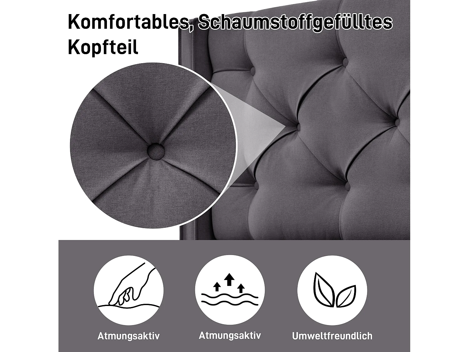 Lit double hydraulique avec rangement, cadre en coton gris, sommier métallique (203x171x110cm)