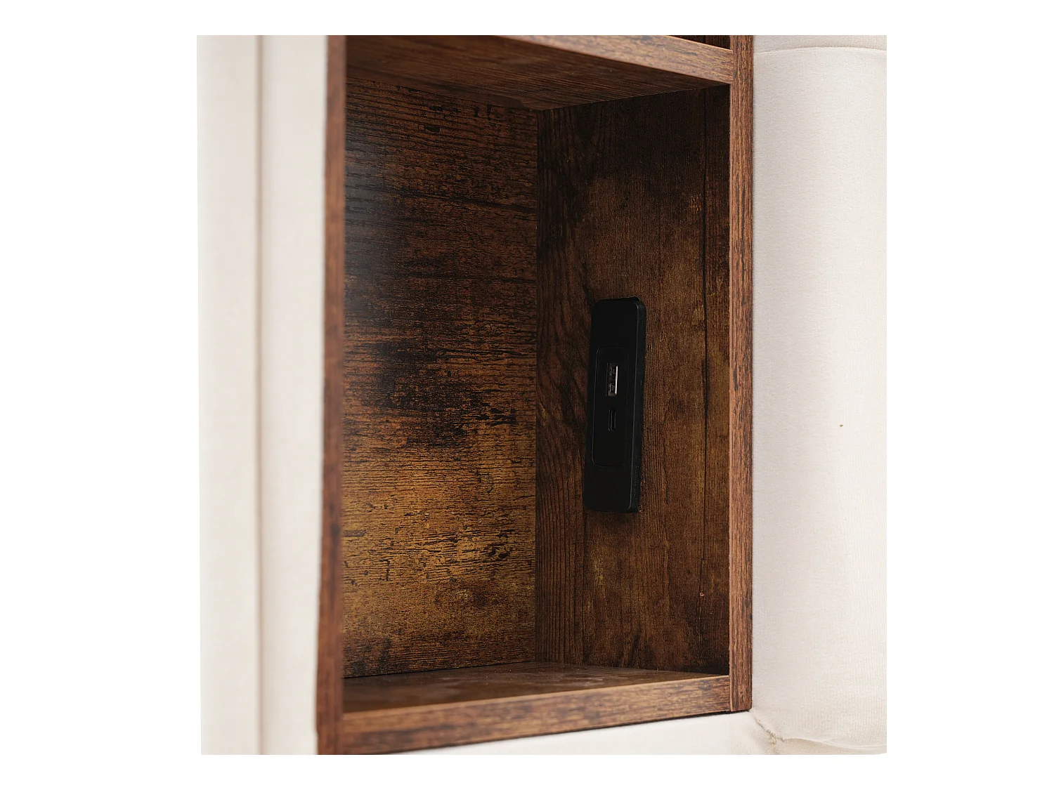 Lit double avec charge sans fil USB C & 4 tiroirs, cadre capitonné en lin, 160x200 cm (213x165x103 cm)