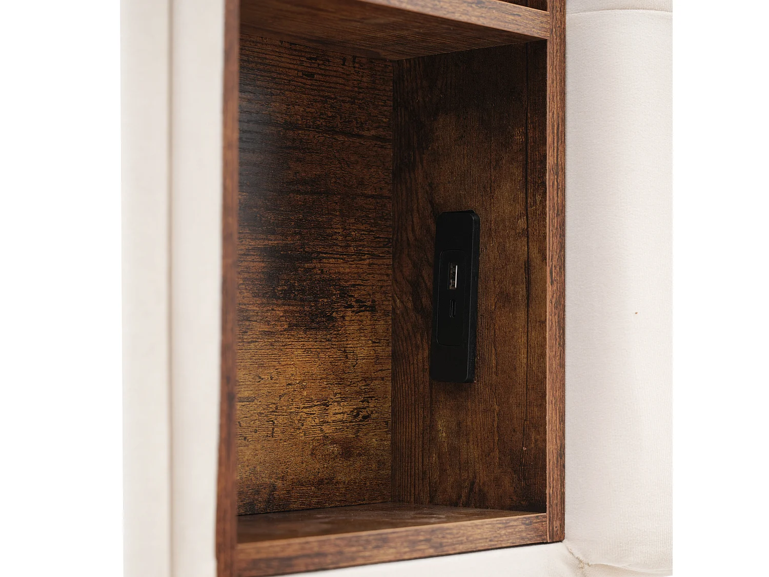 Lit double avec charge sans fil USB C & 4 tiroirs, cadre capitonné en lin, 160x200 cm (213x165x103 cm)