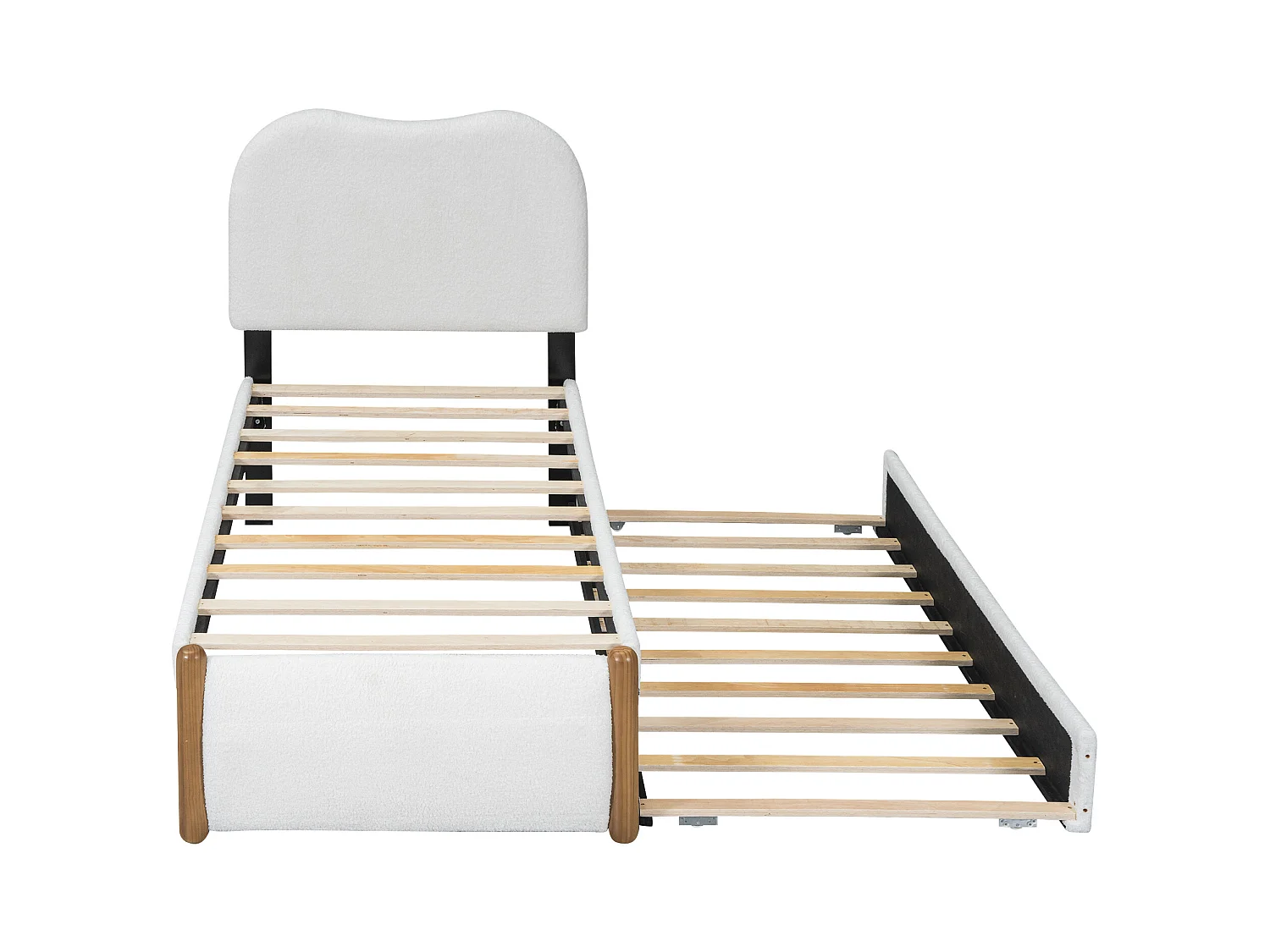 Lit plat 90x200 cm, avec lit gigogne pratique, design minimaliste, en velours, blanc (212x95x119 cm)