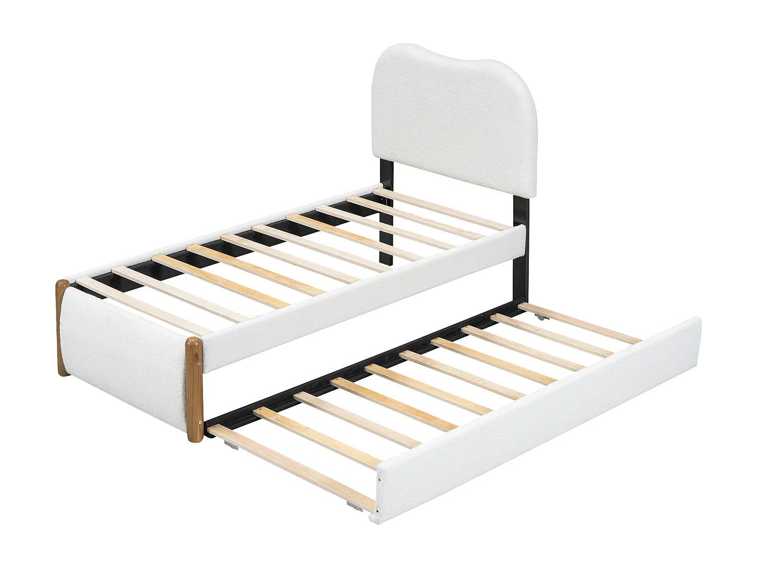 Vlak bed 90x200 cm, met praktisch uitschuifbed, minimalistisch design, in fluweel, wit (212x95x119 cm)
