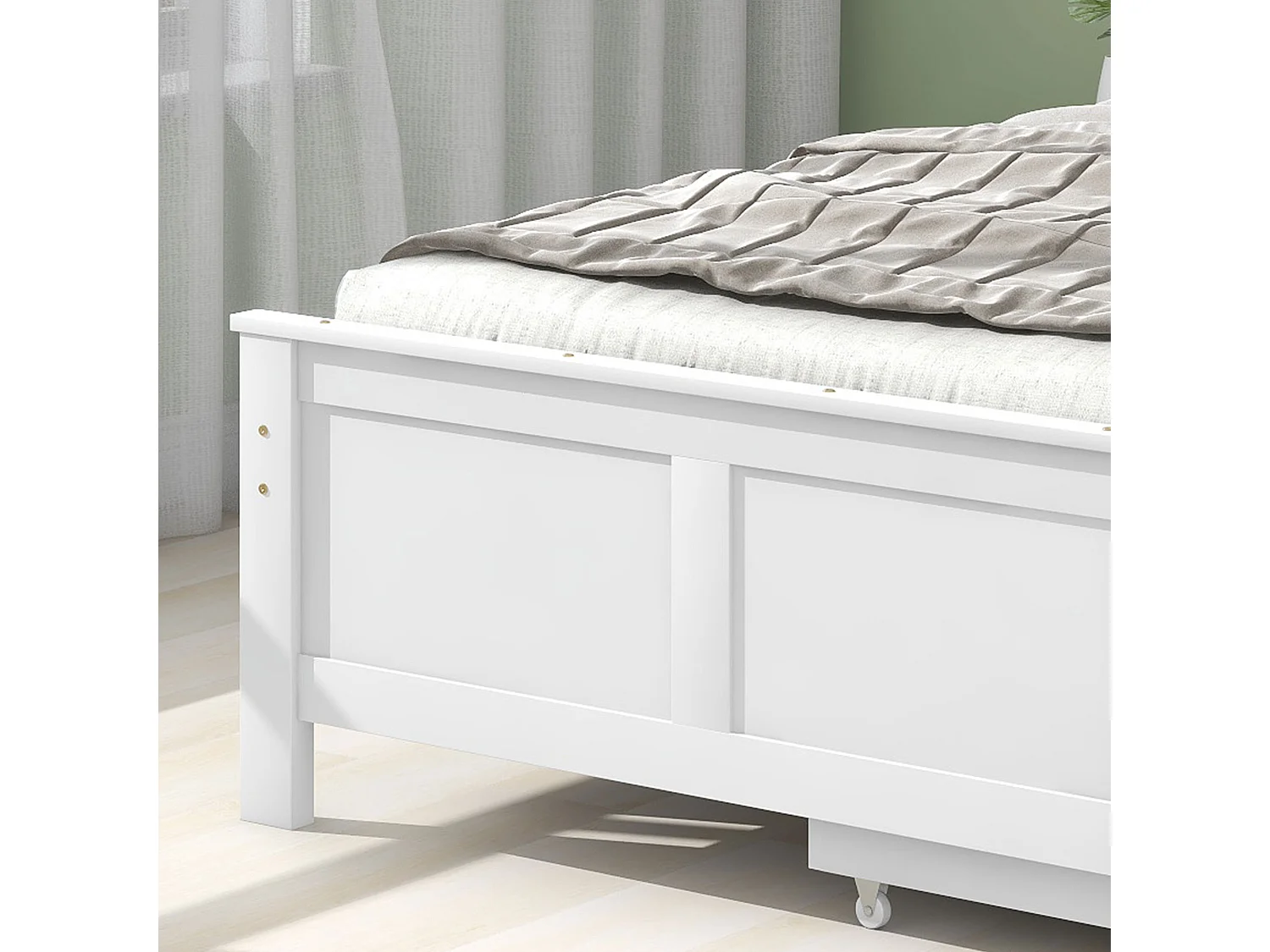 Letto singolo con cassetti contenitore, struttura in legno massello, bianco (200x90cm)