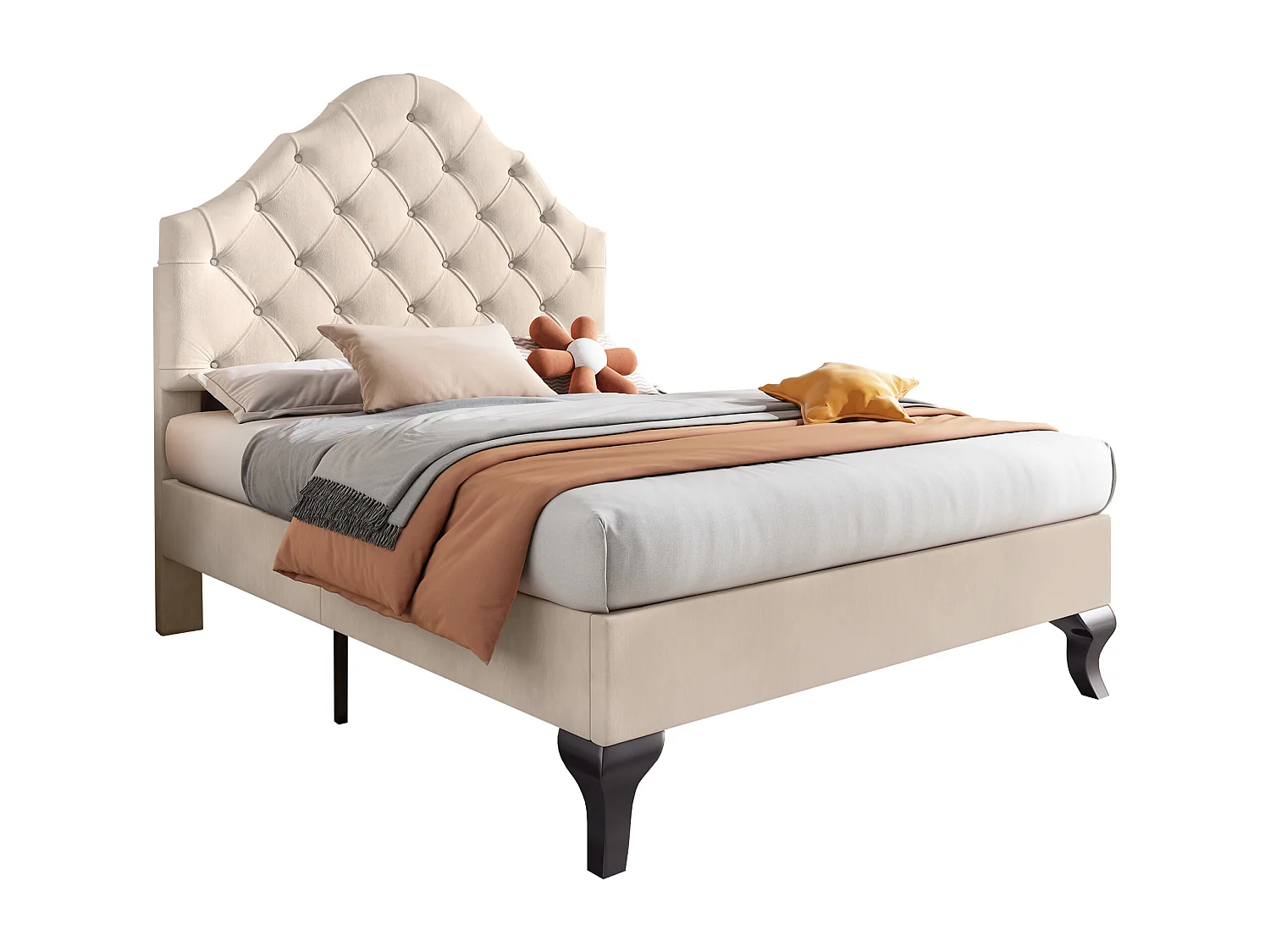 Lit capitonné 90\200 avec sommier à lattes et tête de lit réglable, pour adultes et adolescents, velours, beige (90x200 cm)