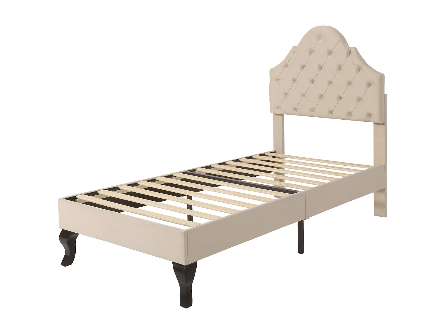 Lit capitonné 90\200 avec sommier à lattes et tête de lit réglable, pour adultes et adolescents, velours, beige (90x200 cm)