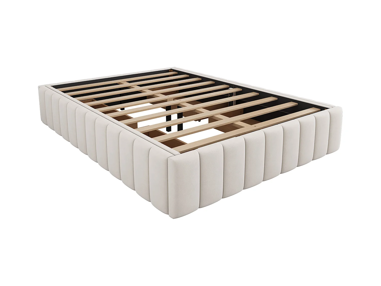 Letto 140x200 cm con struttura, design minimalista, Velluto, Beige, con doghe (218x149x35 cm)