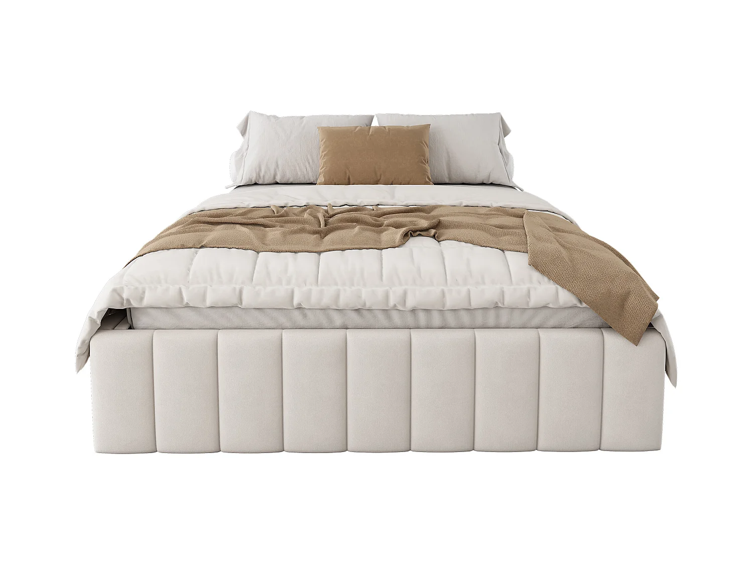 Letto 140x200 cm con struttura, design minimalista, Velluto, Beige, con doghe (218x149x35 cm)