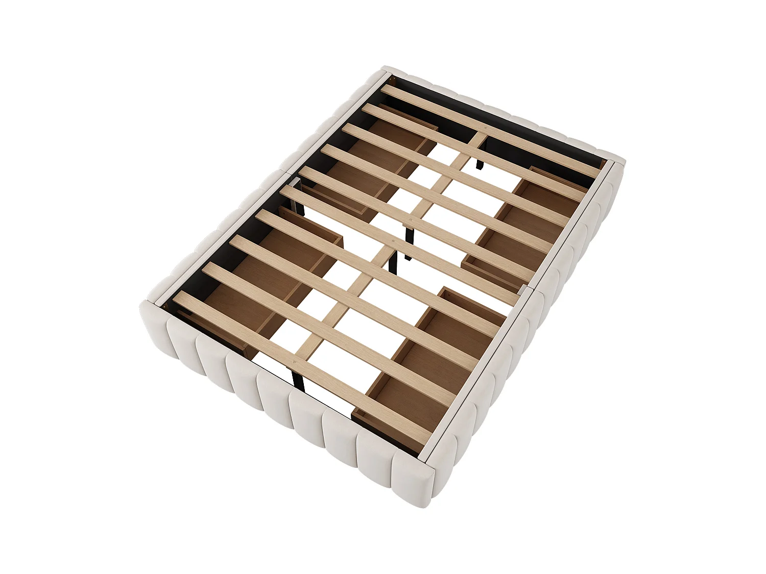 Letto 140x200 cm con struttura, design minimalista, Velluto, Beige, con doghe (218x149x35 cm)