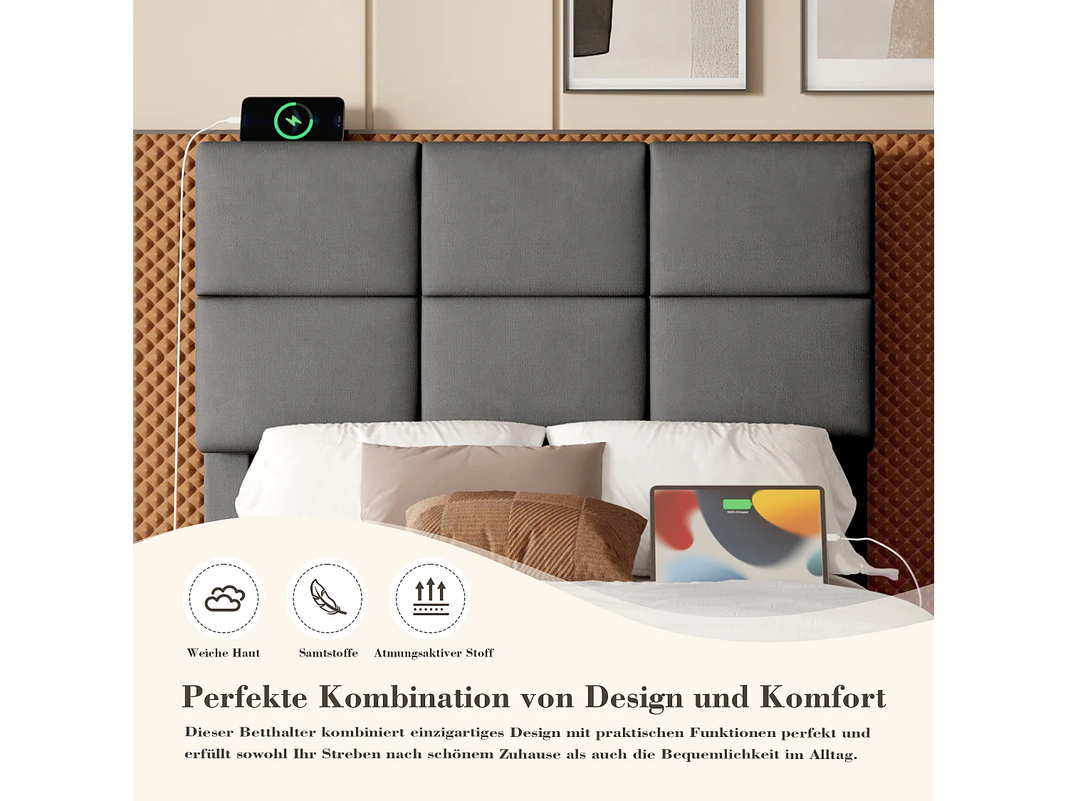Modern bed 90x200 cm met verstelbaar hoofdeinde, USB Type-C, sfeer-LED, hydraulisch systeem en grote opbergruimte (92x206x105-115 cm)