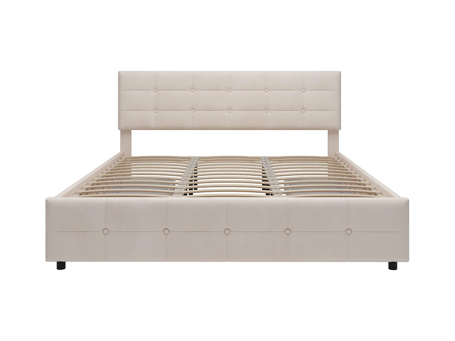 Letto 180 x 200 cm con 4 cassetti contenitore, testiera e rete a doghe, tessuto velluto beige (203 x 183,5 x 97,5 cm)