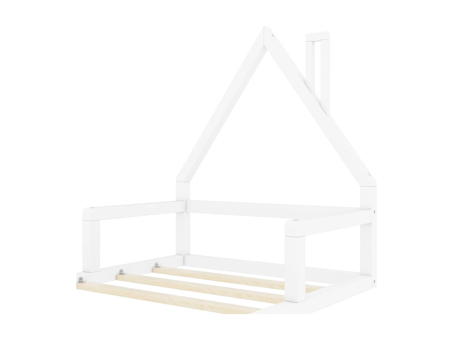 Lit plat 90x200 cm, forme de maison, en pin massif, design simple, blanc (209x99x107 cm)