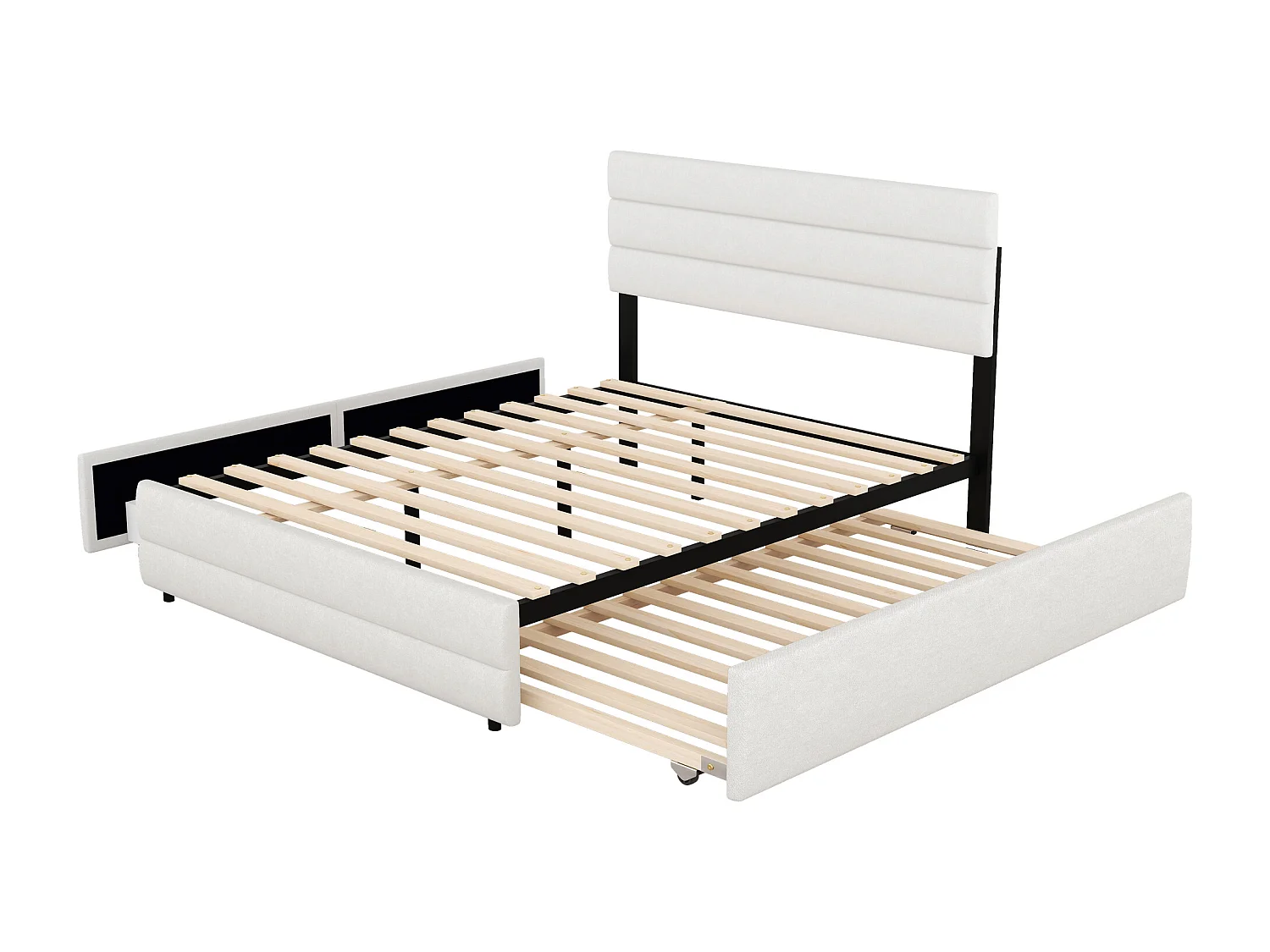 Cama plataforma 140x200 cm con cajones y cama abatible, Beige (203x140x115 cm)