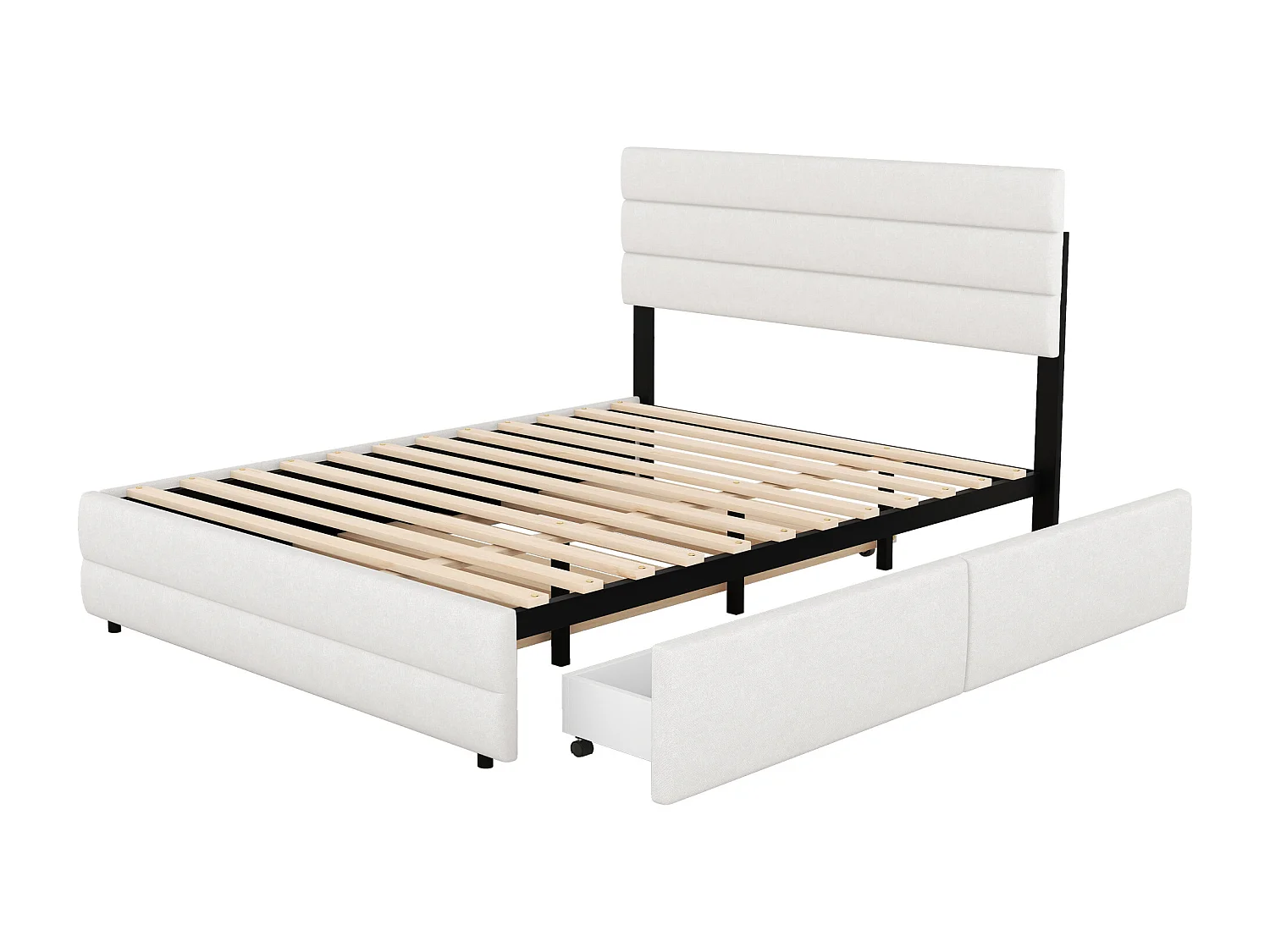 Cama plataforma 140x200 cm con cajones y cama abatible, Beige (203x140x115 cm)