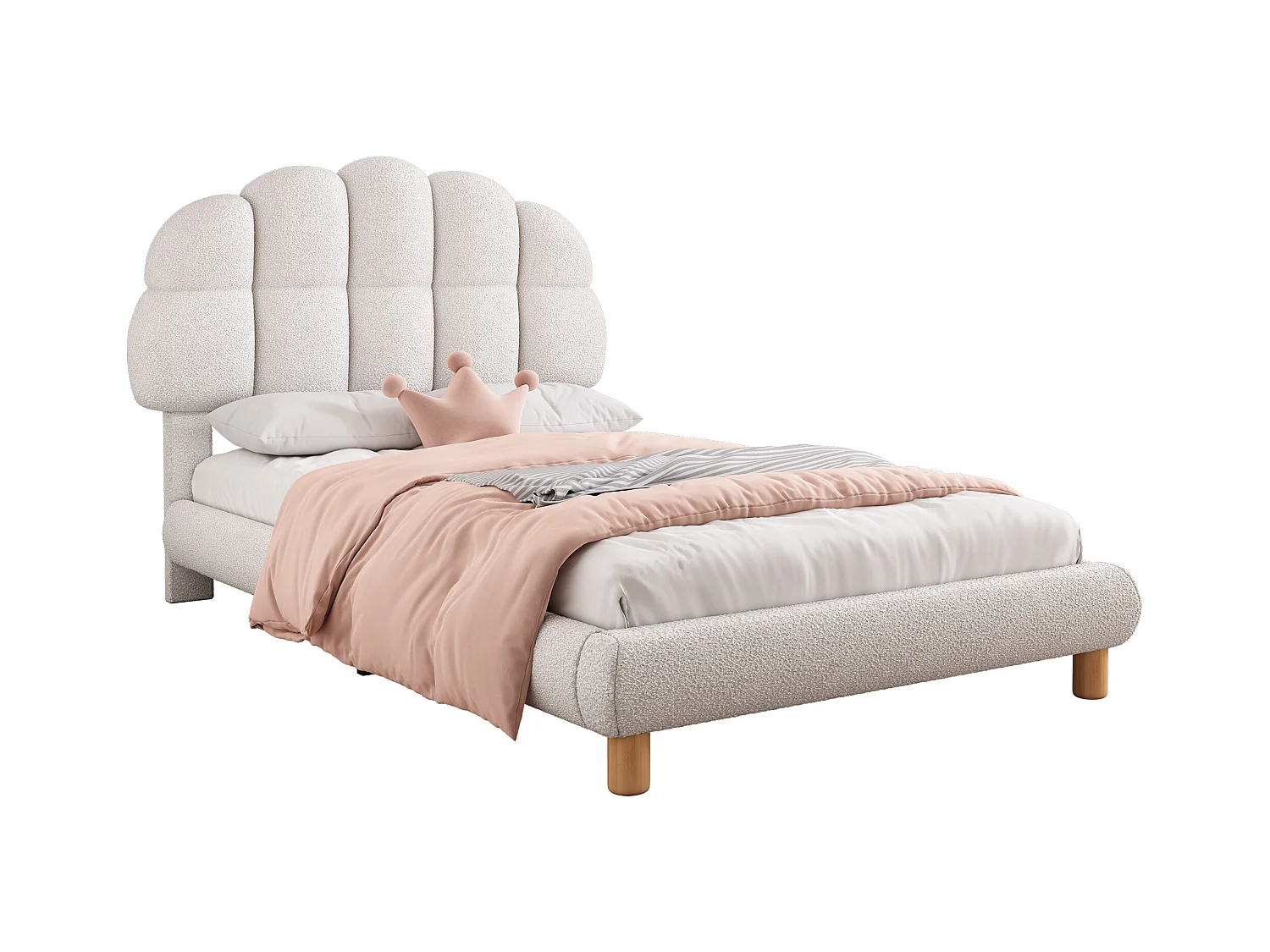 Eenpersoonsbed 90x200 cm, met gestoffeerd hoofdbord, 2 lades en opbergruimte, fluweel, wit (205x98x99 cm)