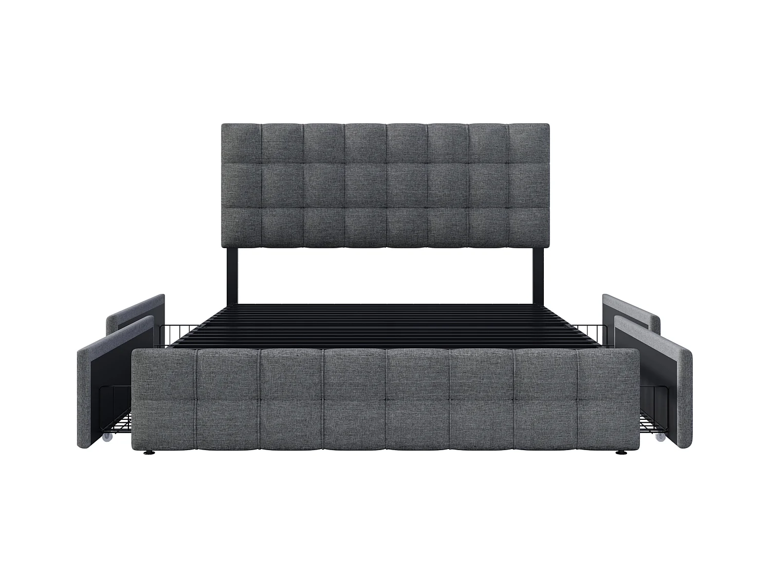 Letto imbottito con 4 cassetti, testiera regolabile, lino grigio (210x146x112cm)