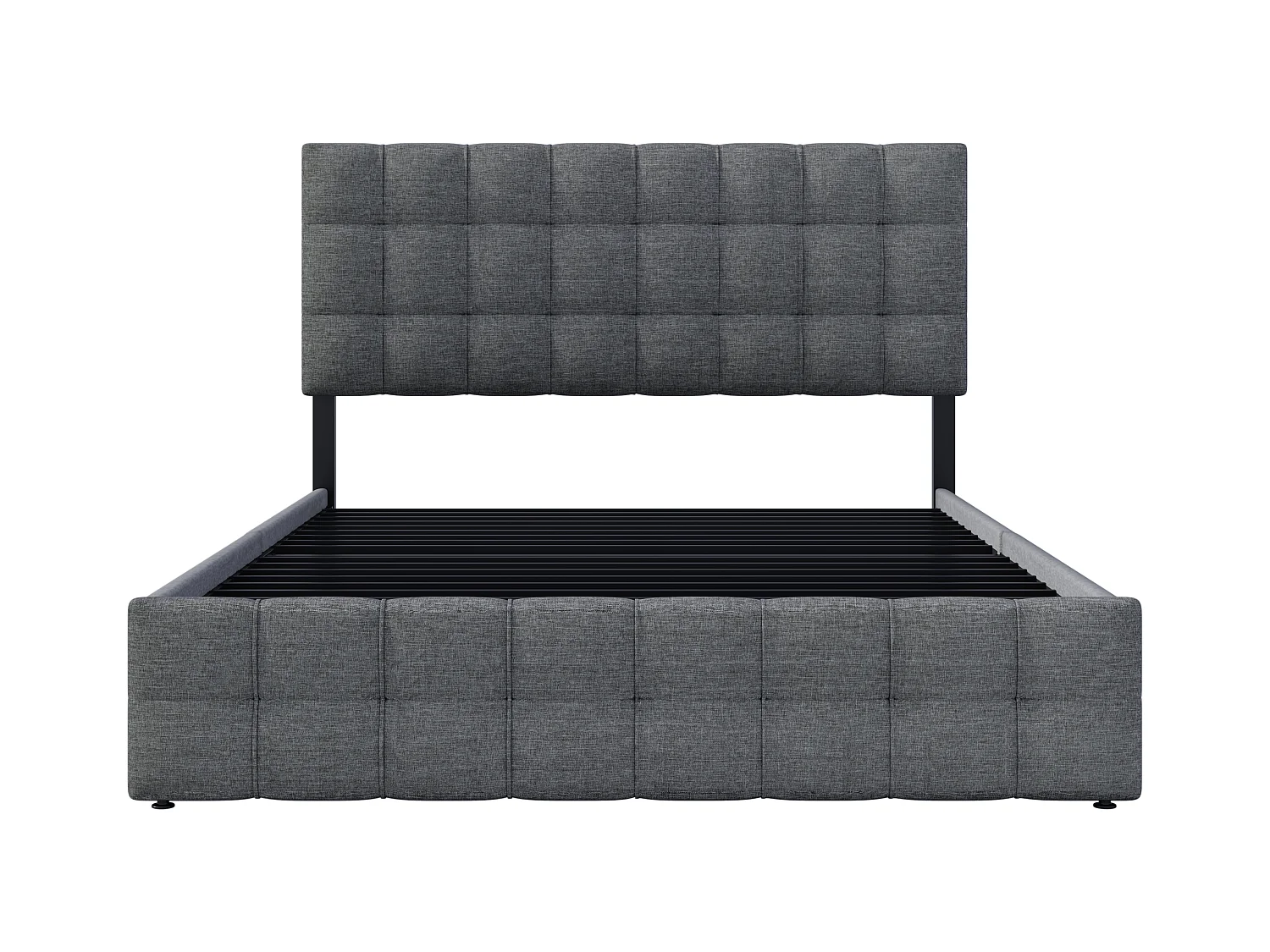 Letto imbottito con 4 cassetti, testiera regolabile, lino grigio (210x146x112cm)