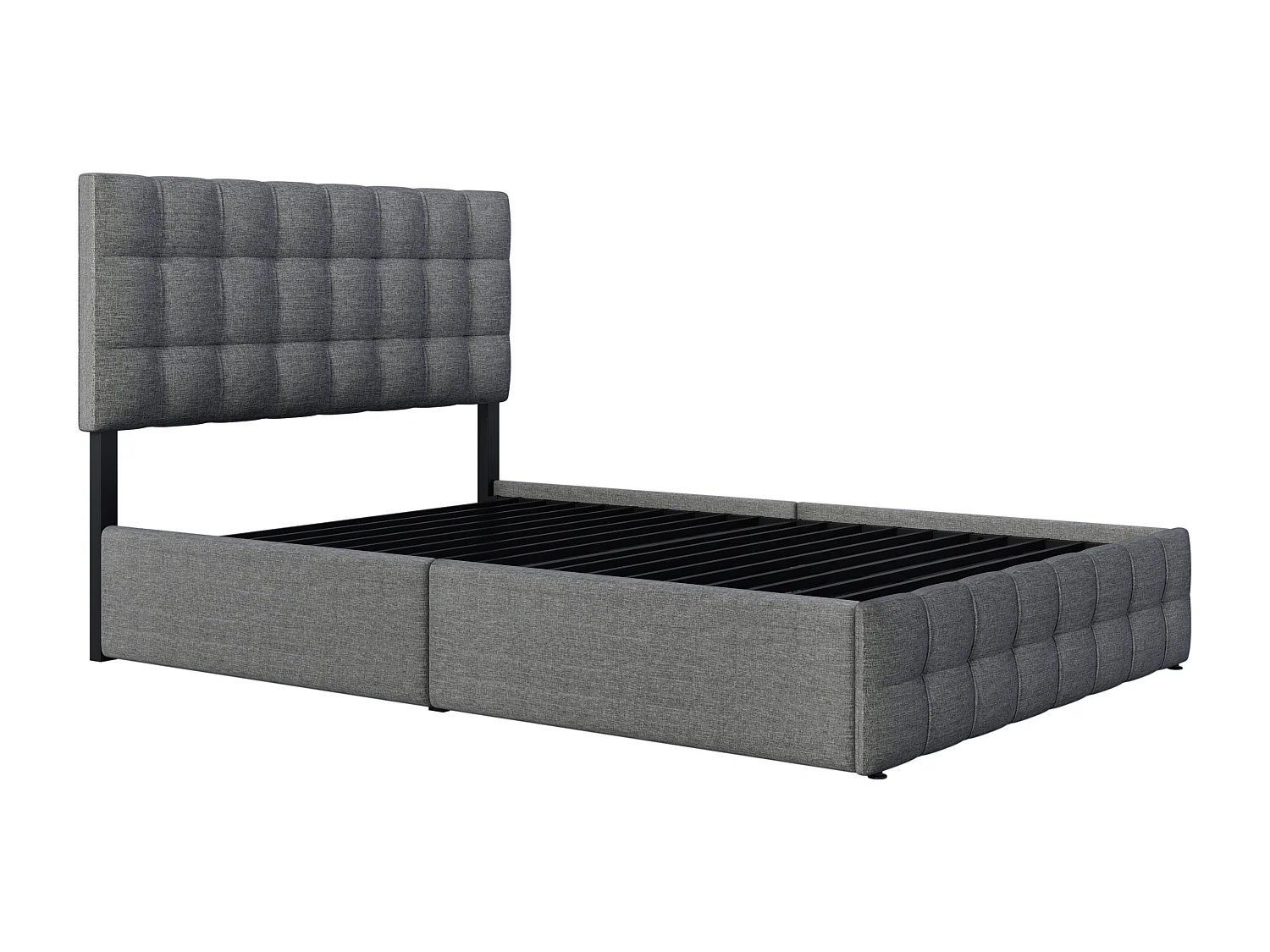 Letto imbottito con 4 cassetti, testiera regolabile, lino grigio (210x146x112cm)