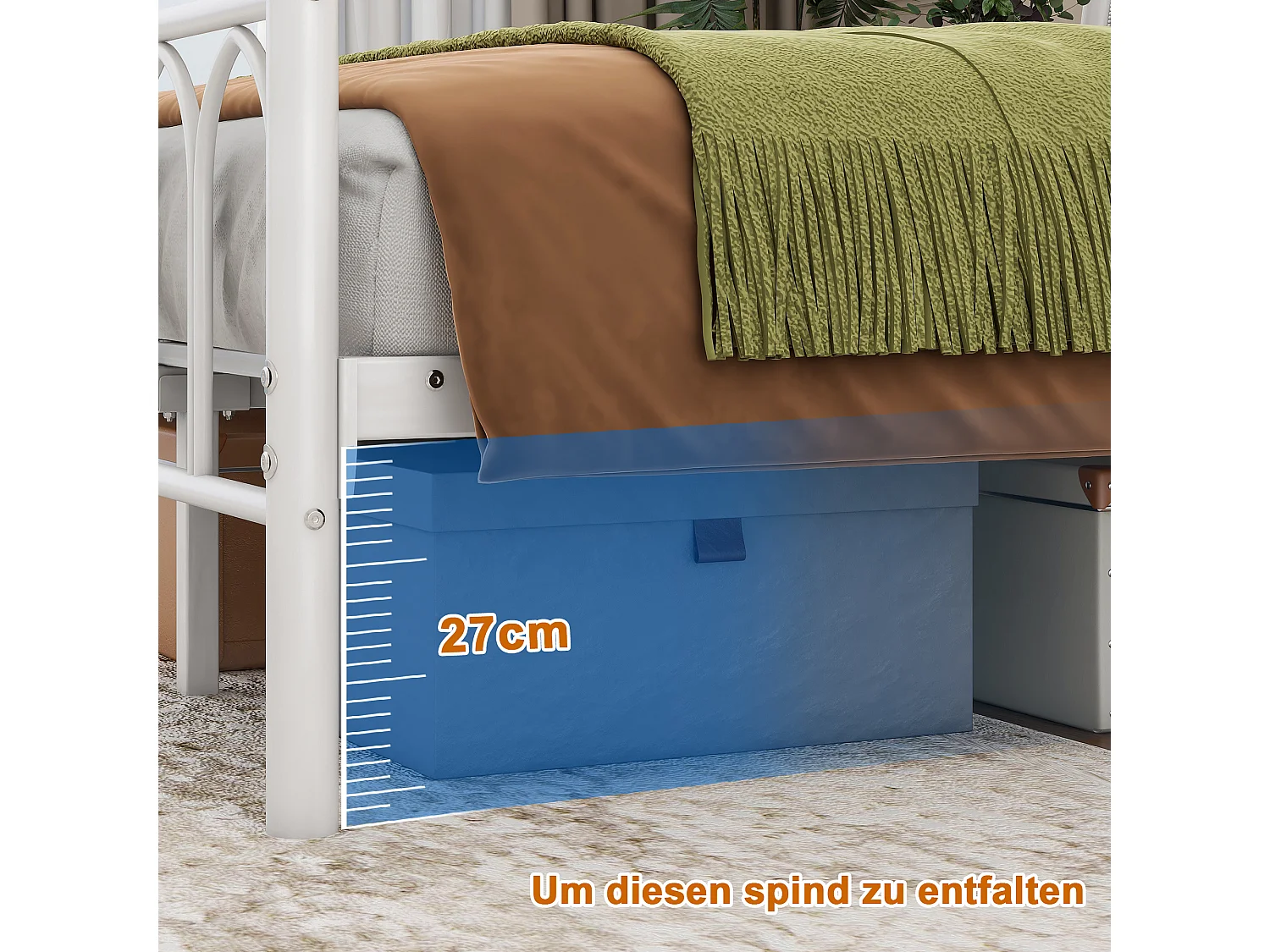 Metalen platformbed met vintage hoofdeinde en voeteneinde, USB, LED, metaal, wit (206,5x121x102,5 cm)