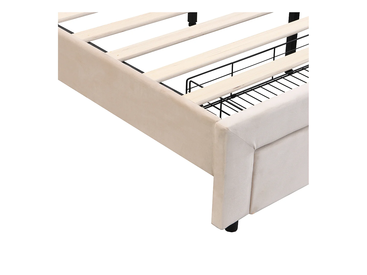 Lit double avec LED, port USB et grand tiroir, velours, beige (200x145x109cm)