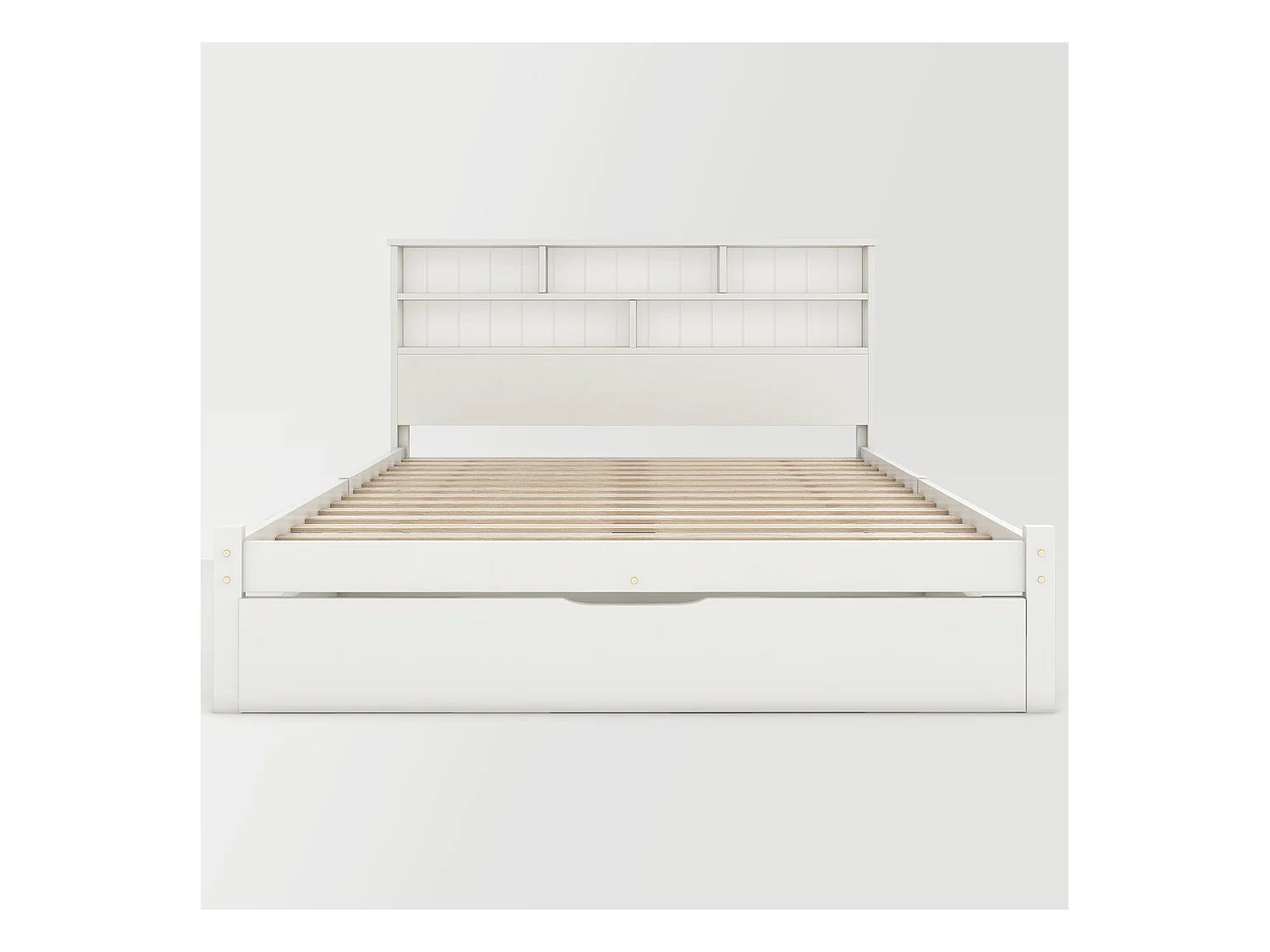 Letto in legno massello con ripiani e cassetti, 140x200 cm, ideale per adulti e bambini, design moderno, bianco