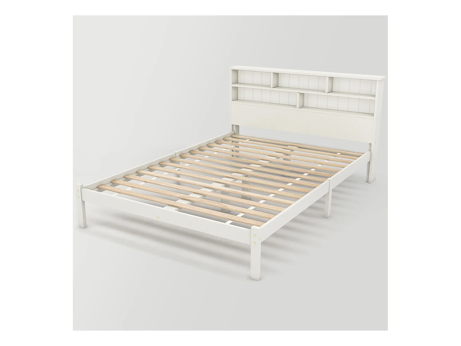 Letto in legno massello con ripiani e cassetti, 140x200 cm, ideale per adulti e bambini, design moderno, bianco