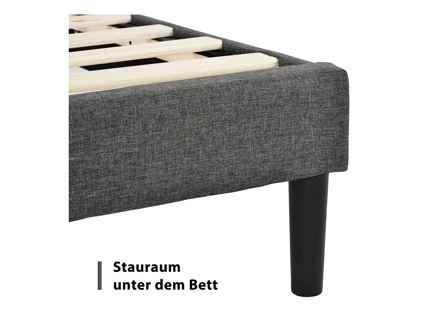 Lit tapissé avec tête de lit rembourrée, cadre en lin, gris foncé, 140x200cm (146x210x111cm)