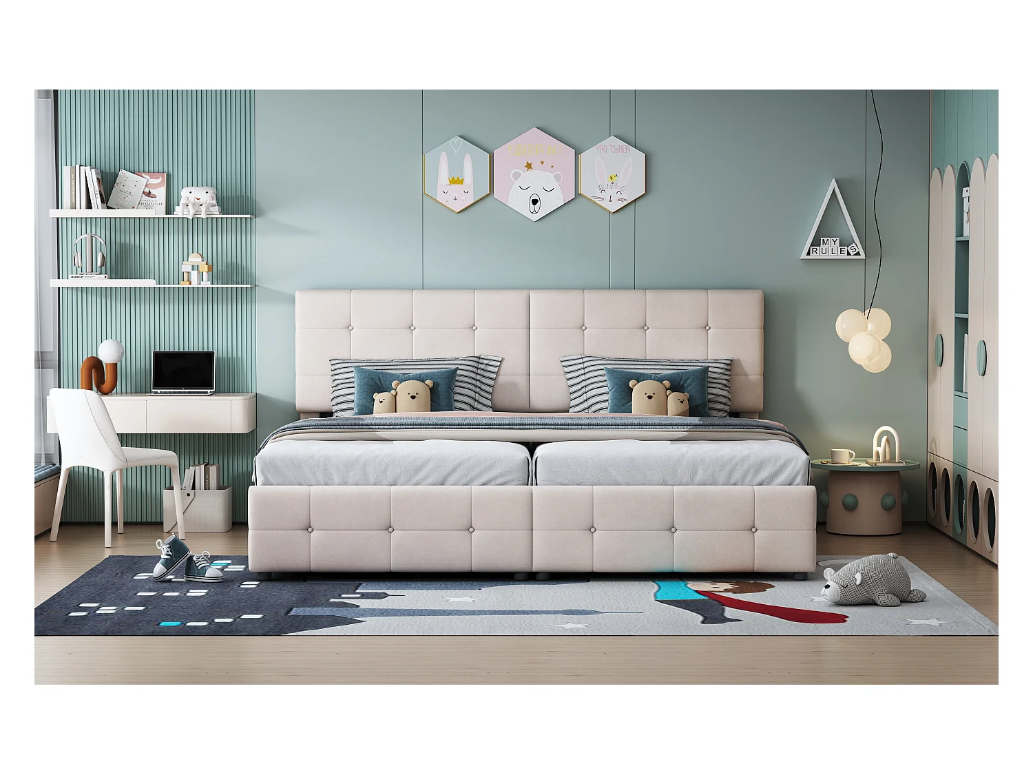 Letto 180x200 cm con contenitore idraulico, Letto multifunzionale in velluto, Beige (203x180x105 cm)