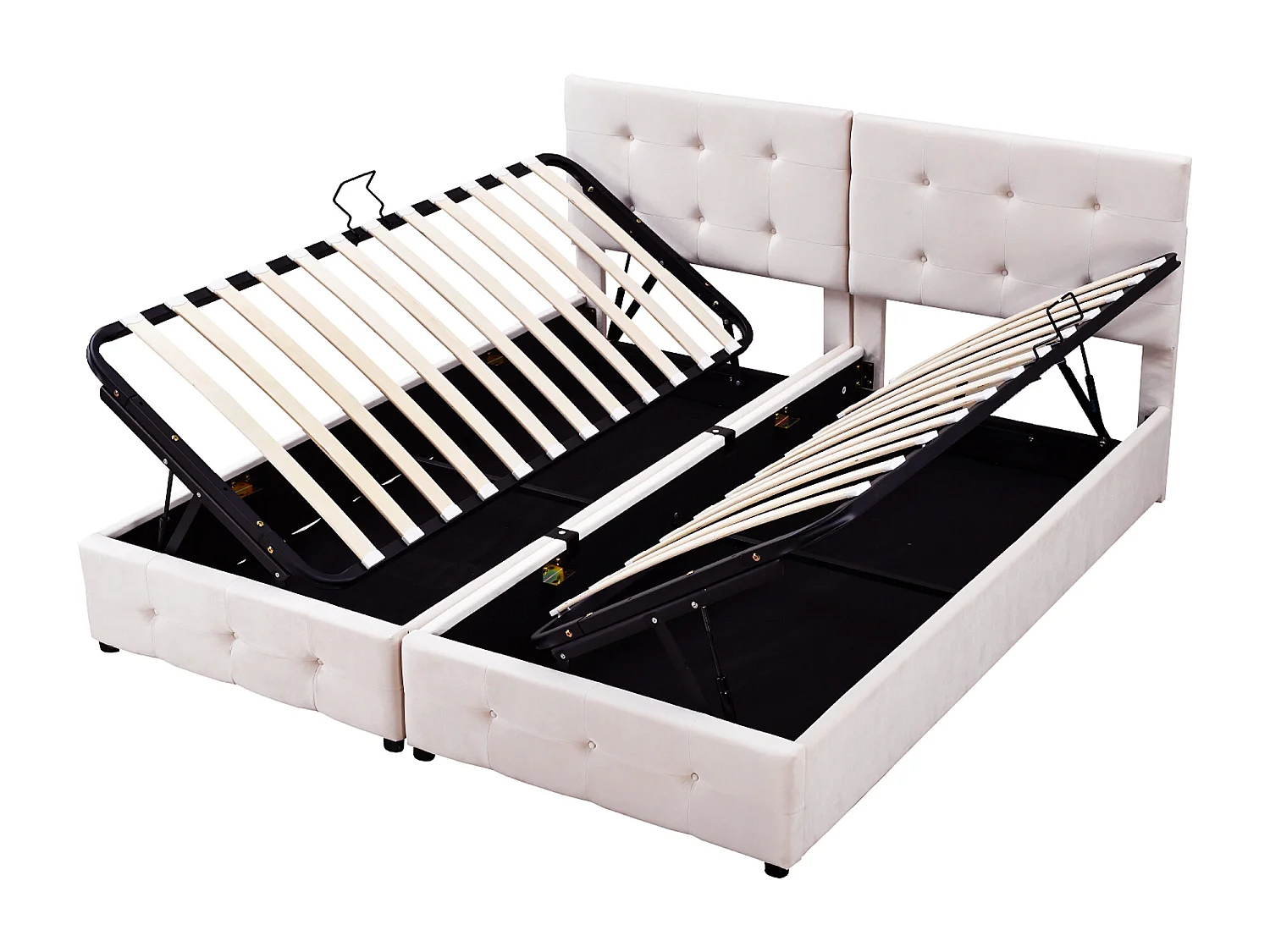 Lit 180x200 cm avec rangement hydraulique, Lit multifonction en velours, Beige (203x180x105 cm)