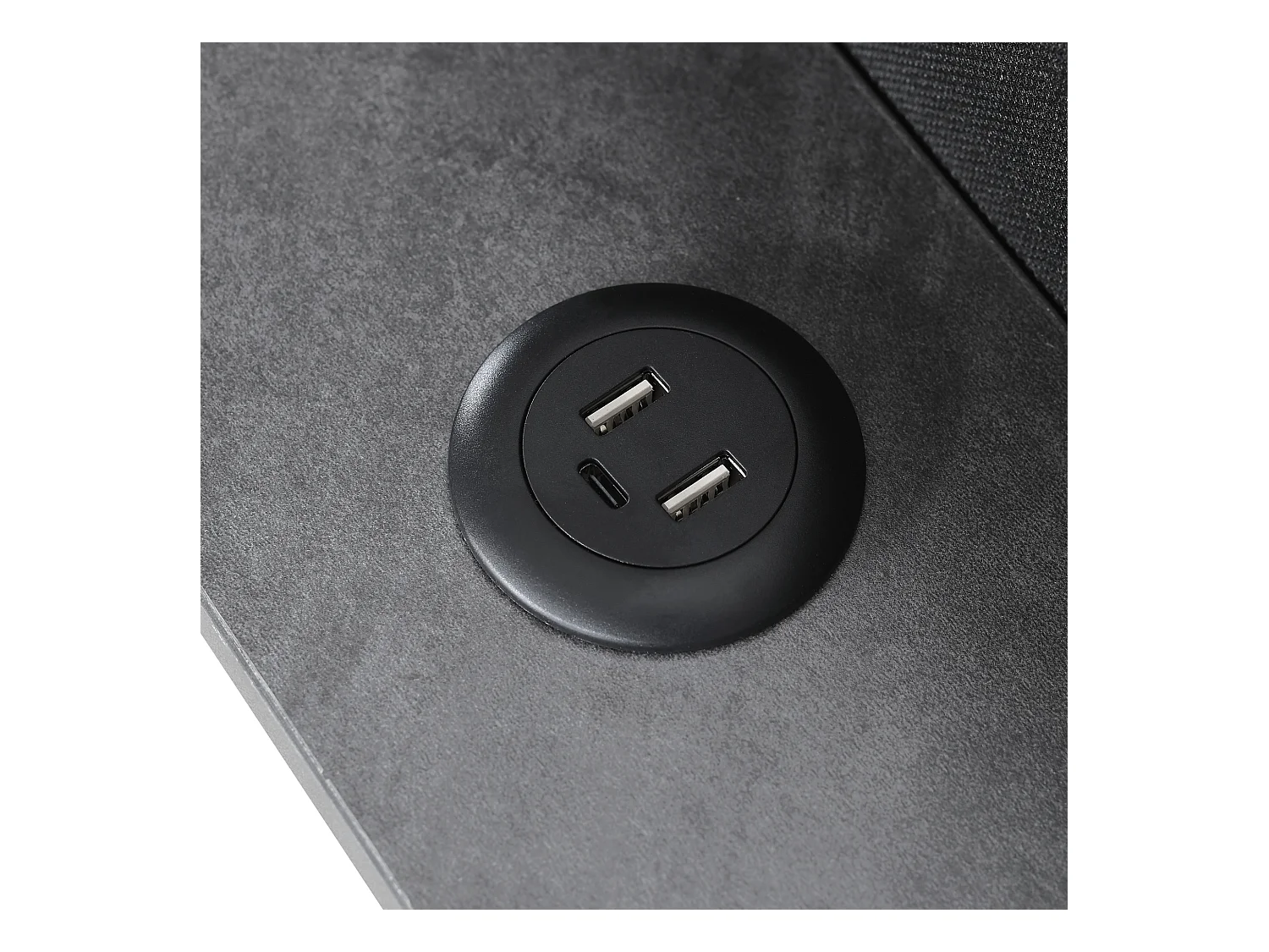 Lit double avec USB Type-C, LED contrôlée par application, rangement tête de lit, lin, gris (141x213x106cm)