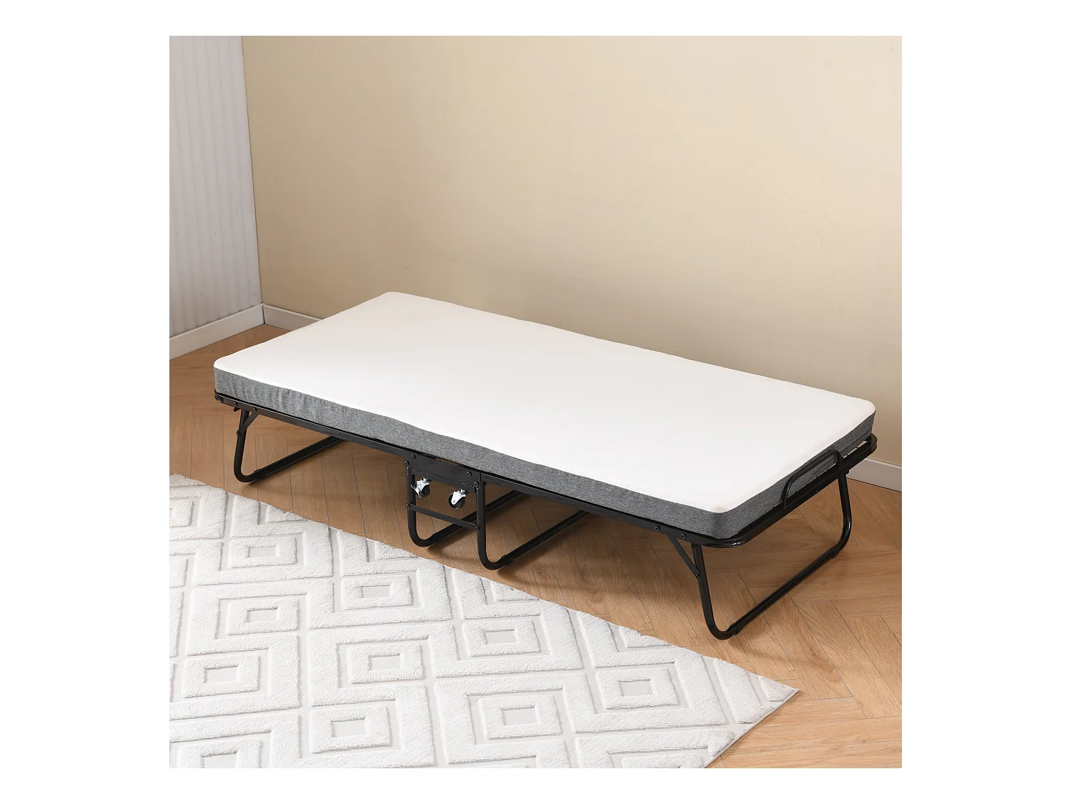 Cama plegable 90x190 cm con 4 ruedas, colchón viscoelástico de 10 cm, funda antipolvo, color negro