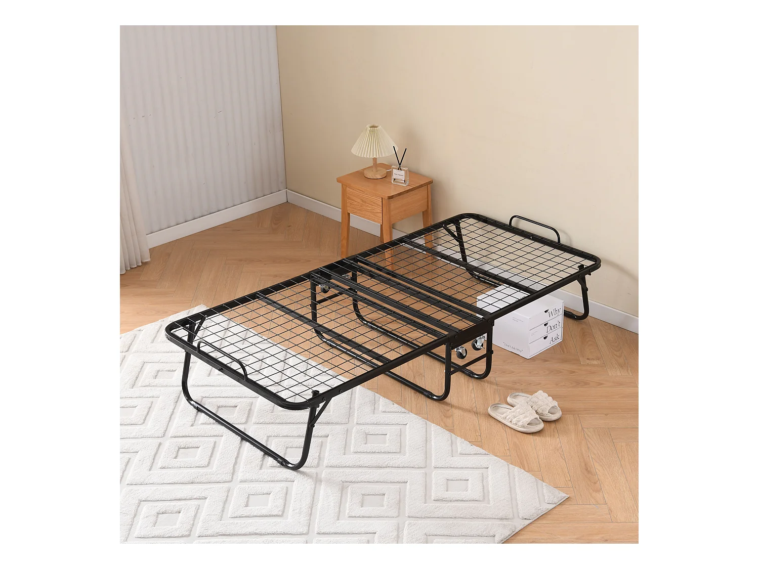Cama plegable 90x190 cm con 4 ruedas, colchón viscoelástico de 10 cm, funda antipolvo, color negro