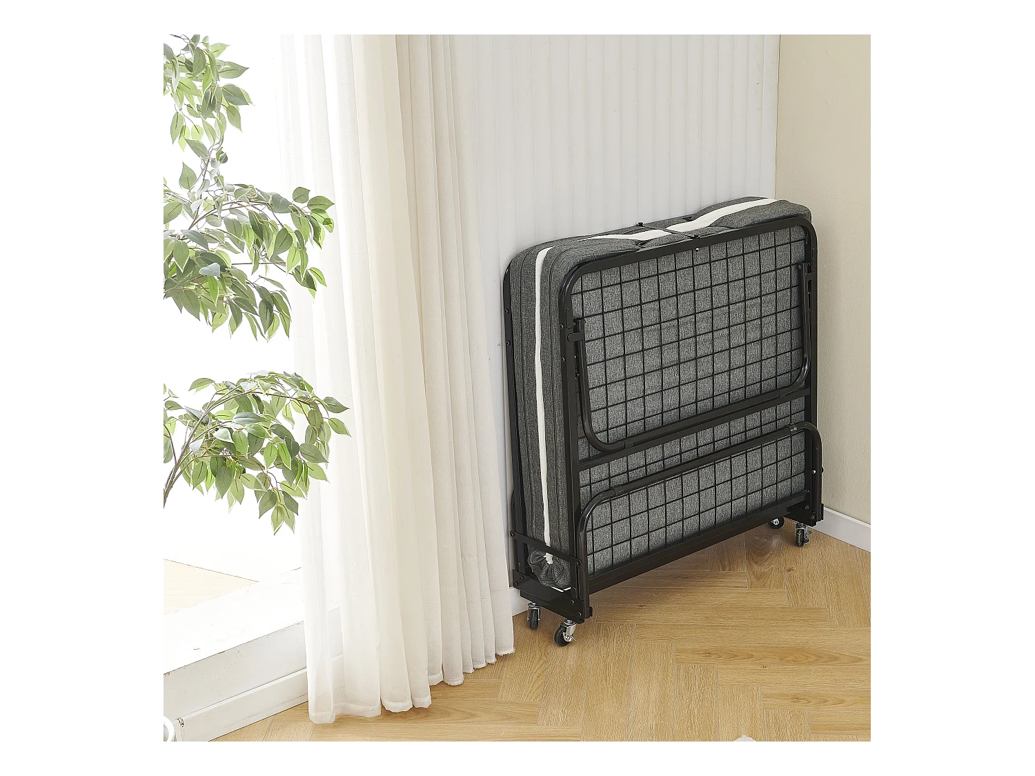 Cama plegable 90x190 cm con 4 ruedas, colchón viscoelástico de 10 cm, funda antipolvo, color negro