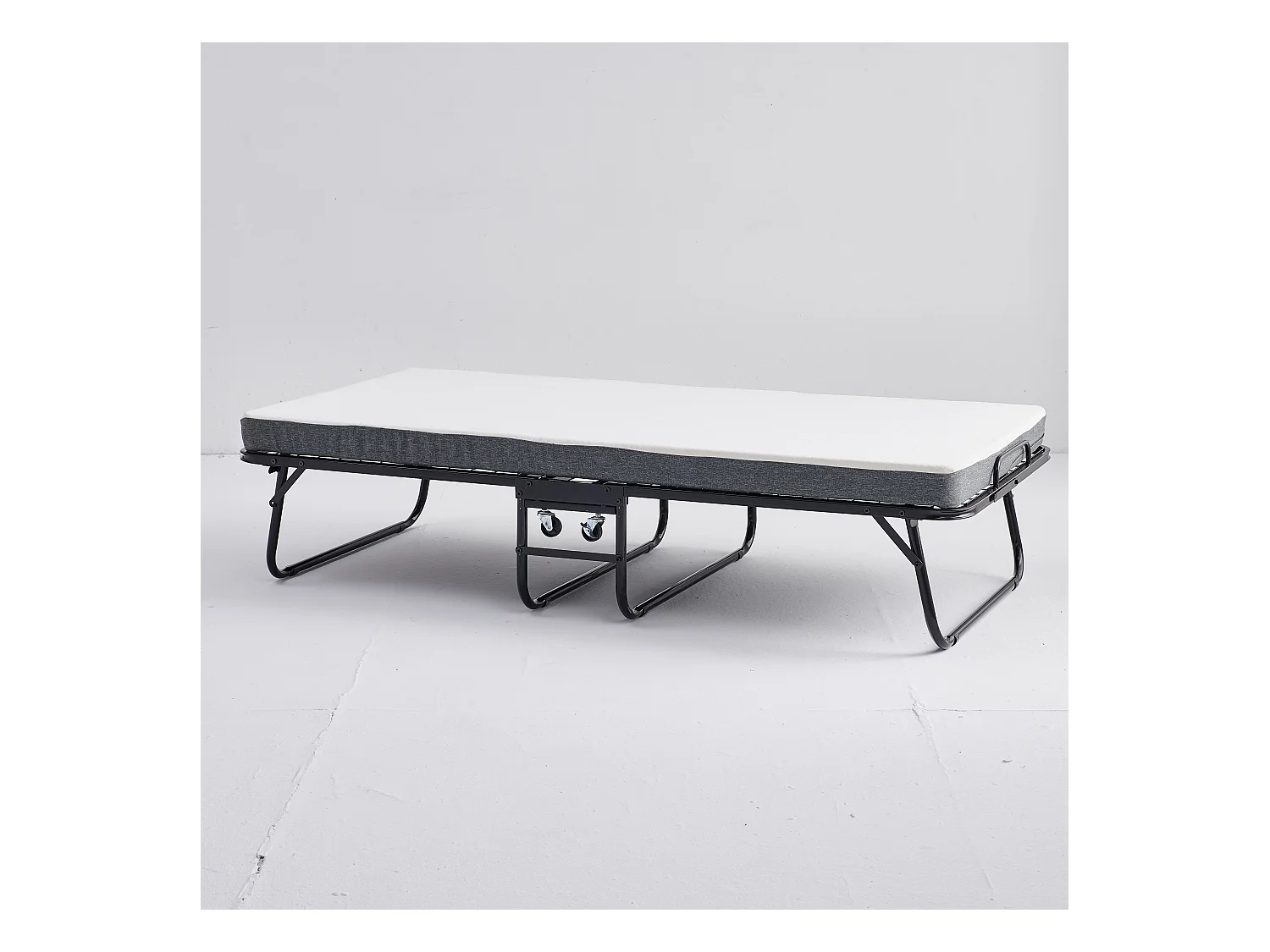 Cama plegable 90x190 cm con 4 ruedas, colchón viscoelástico de 10 cm, funda antipolvo, color negro