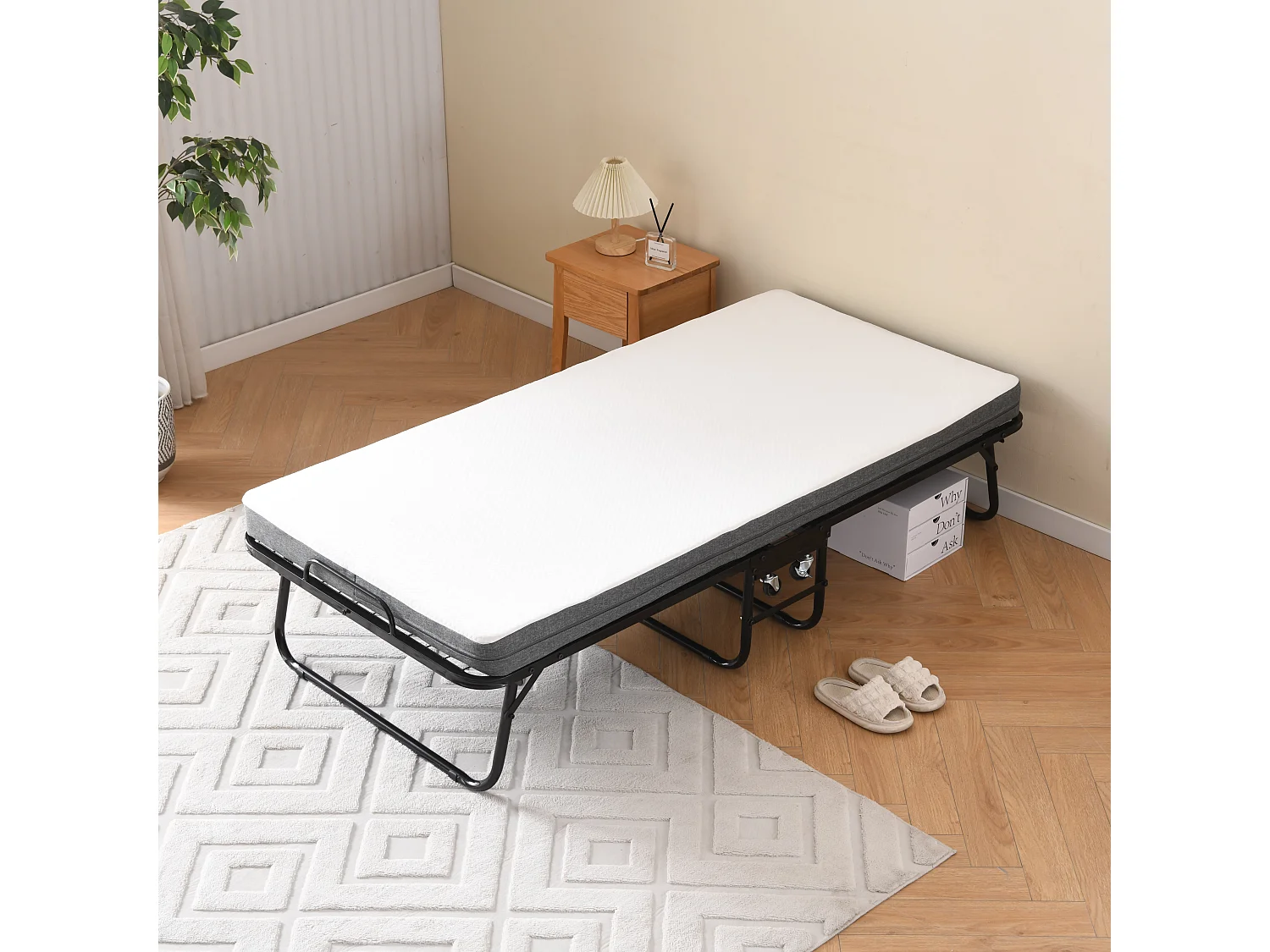 Cama plegable 90x190 cm con 4 ruedas, colchón viscoelástico de 10 cm, funda antipolvo, color negro