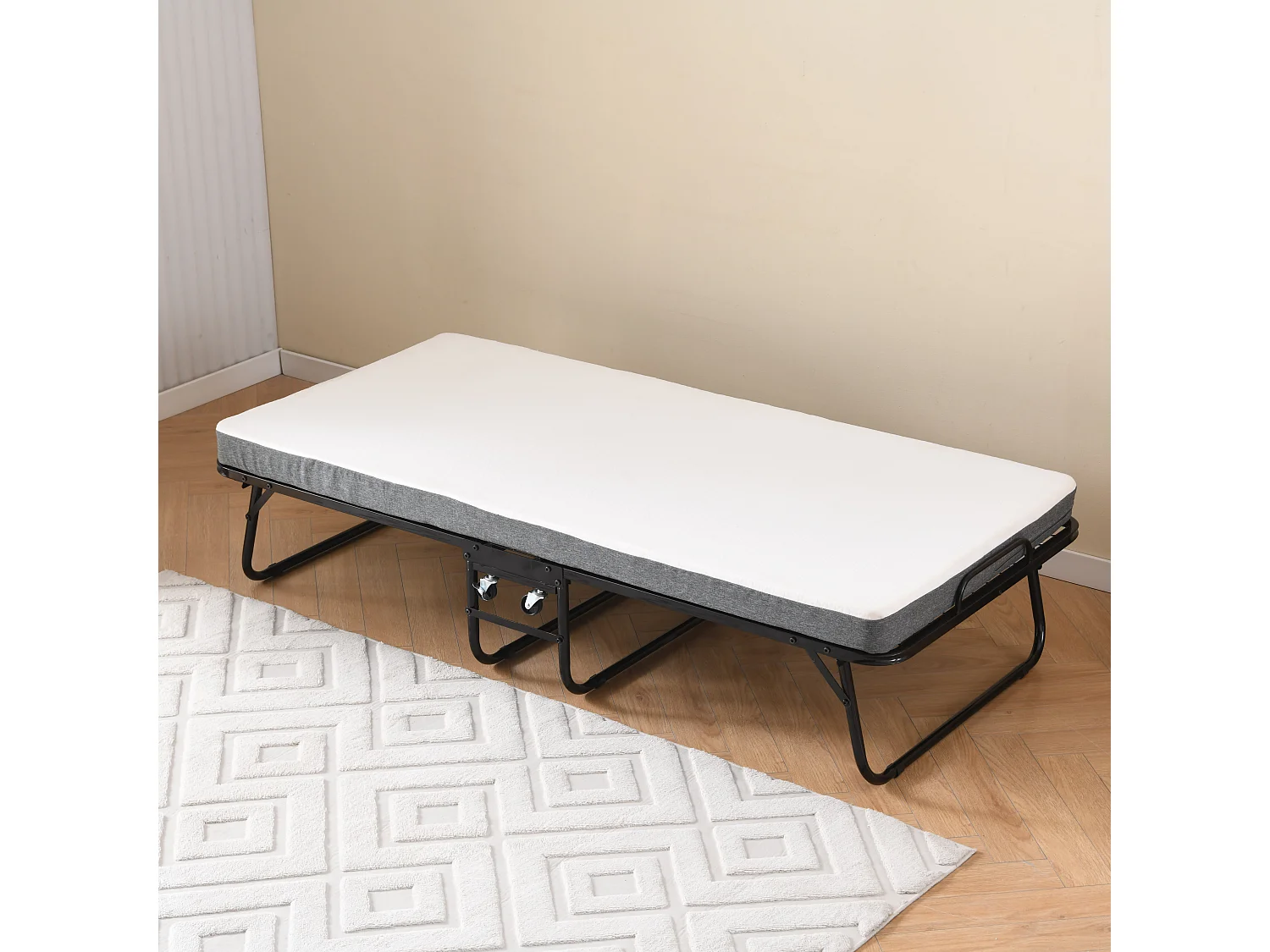 Cama plegable 90x190 cm con 4 ruedas, colchón viscoelástico de 10 cm, funda antipolvo, color negro