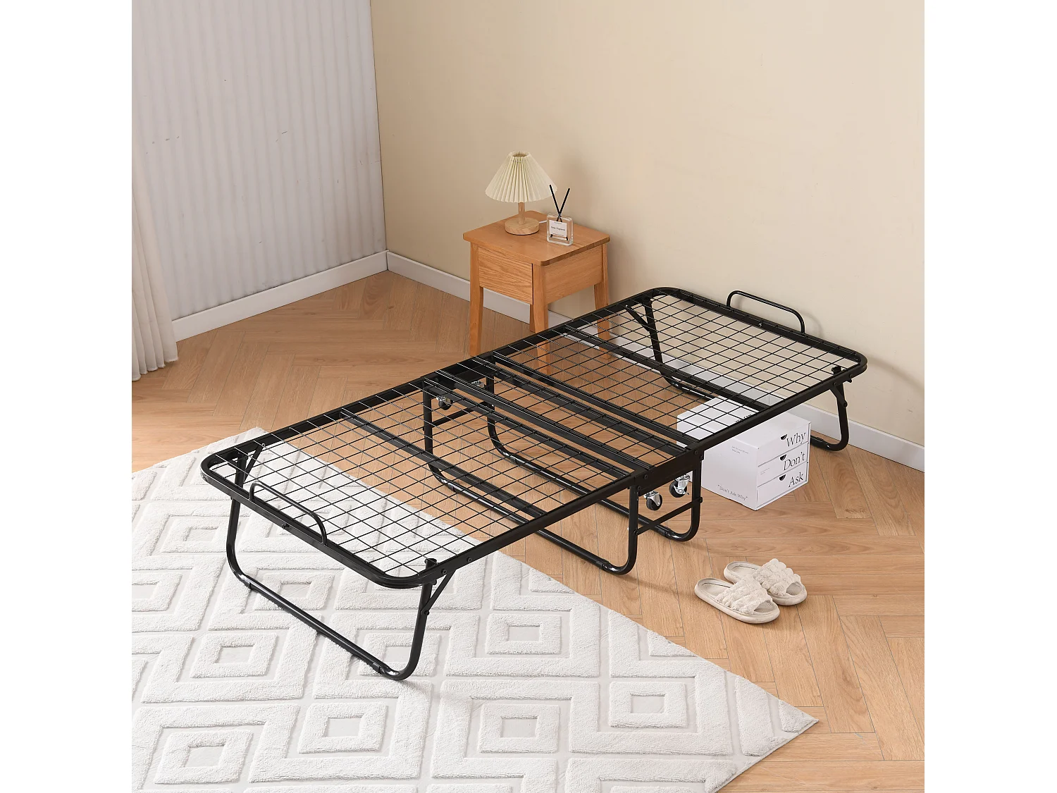 Cama plegable 90x190 cm con 4 ruedas, colchón viscoelástico de 10 cm, funda antipolvo, color negro