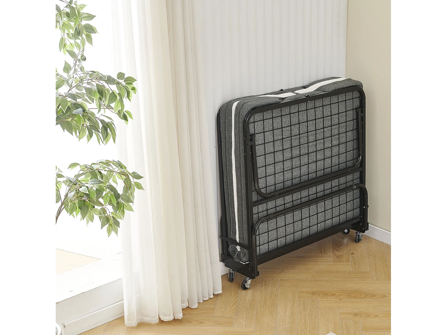 Cama plegable 90x190 cm con 4 ruedas, colchón viscoelástico de 10 cm, funda antipolvo, color negro