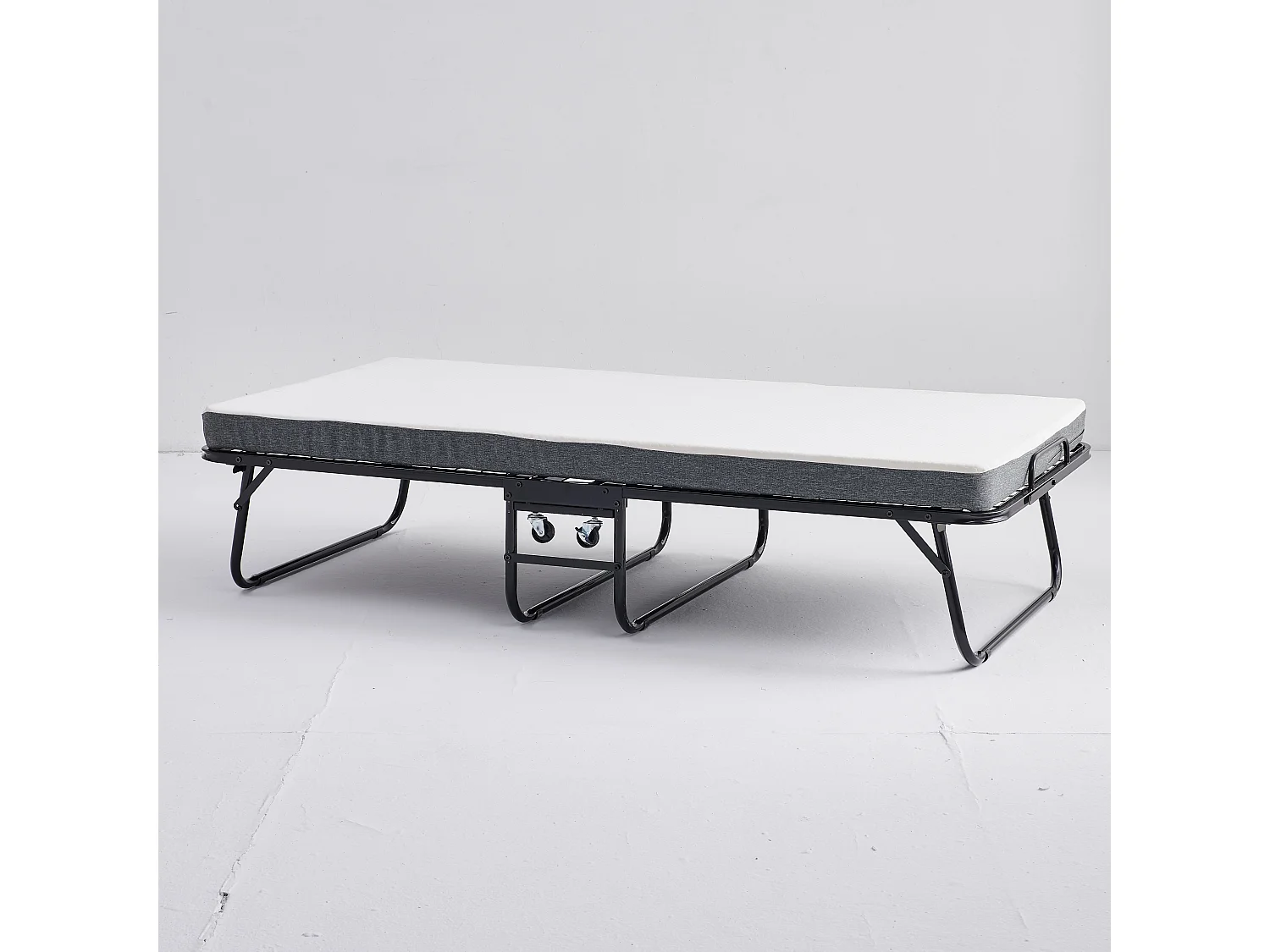 Cama plegable 90x190 cm con 4 ruedas, colchón viscoelástico de 10 cm, funda antipolvo, color negro