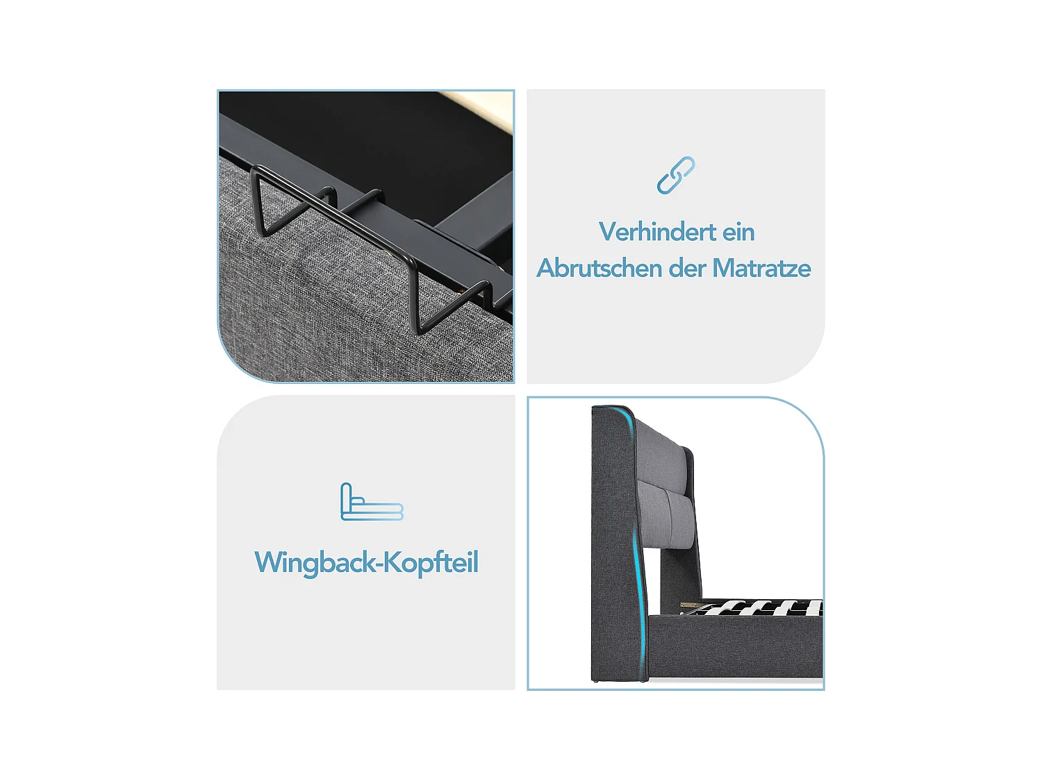 Lit double hydraulique 180x200 cm avec tête de lit ajustable, cadre en lin gris et rangement intégré (214.5x173.5x114 cm),Matelas non inclus