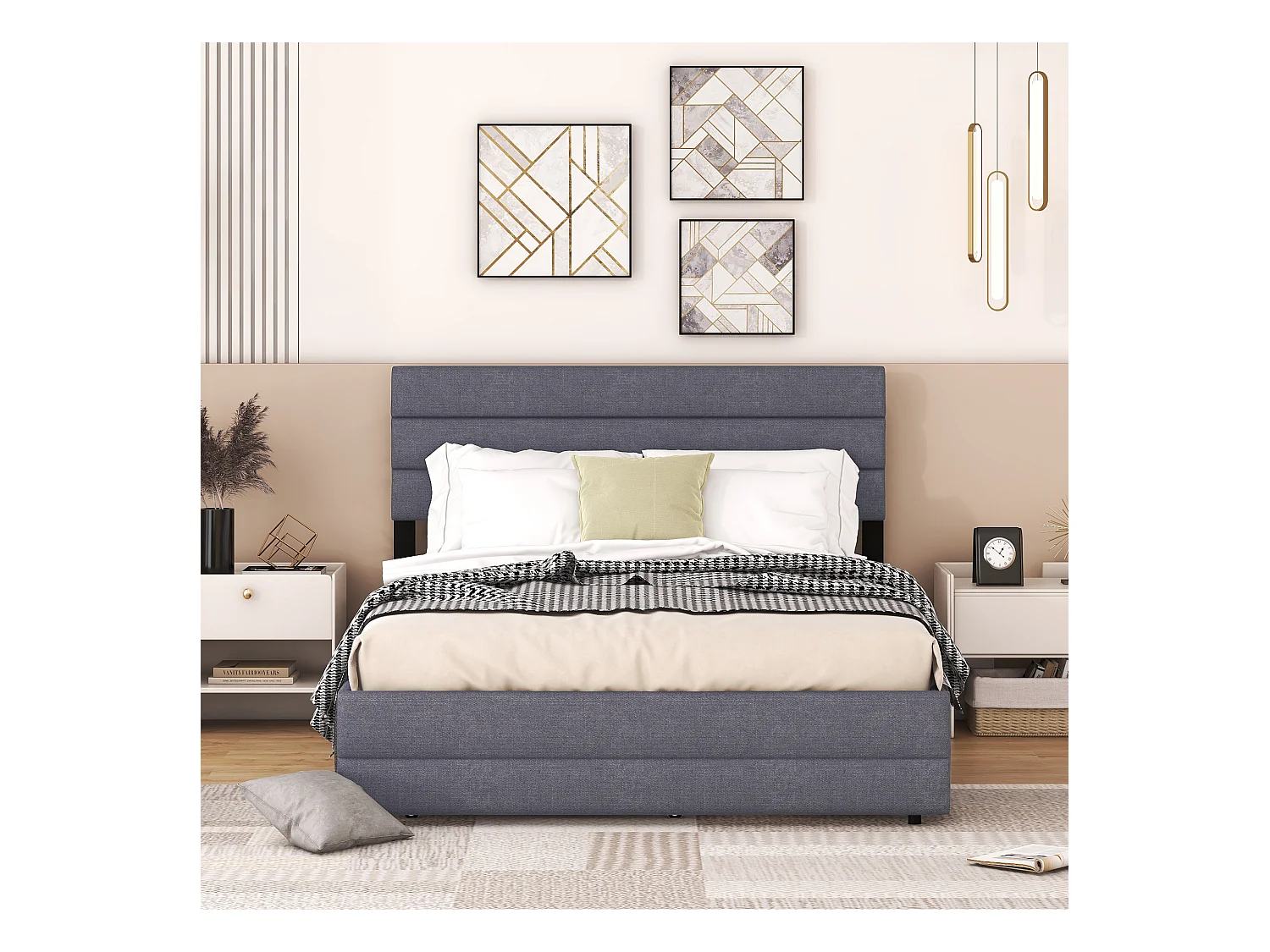 Letto piano 140x200 cm, letto con contenitore, letto con cassetti e letto estraibile, grigio (203x140x115 cm)