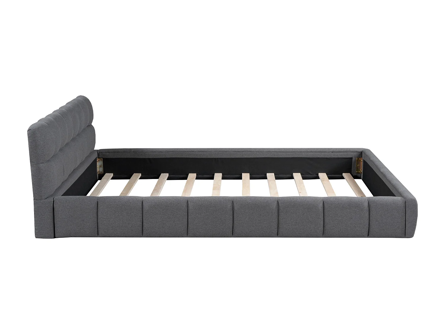 Lit double avec tête rembourrée, lin, gris (207.5x155x65.8cm)