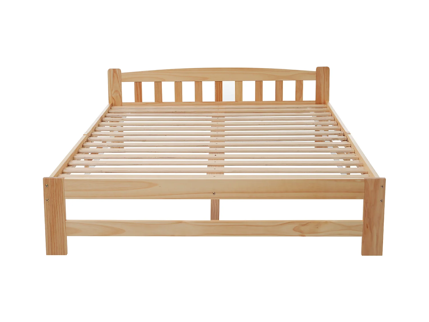 Lit double en bois massif, cadre en pin avec pied central, tête et pied de lit MDF, blanc et naturel, 140x200 cm (205x146x55 cm)  Détails du produit (format HTML) :